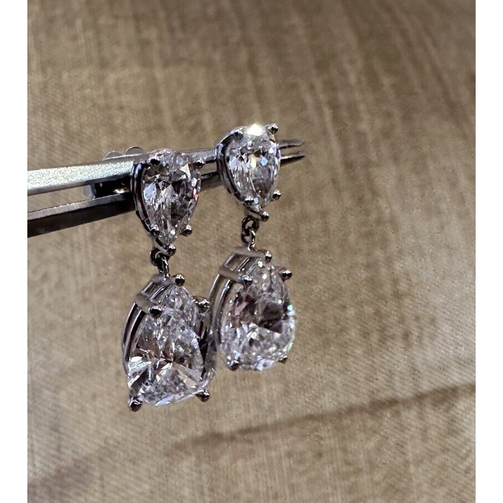 GIA Certified Pear Shaped Diamond Drop Earrings in 18k White Gold - C300B