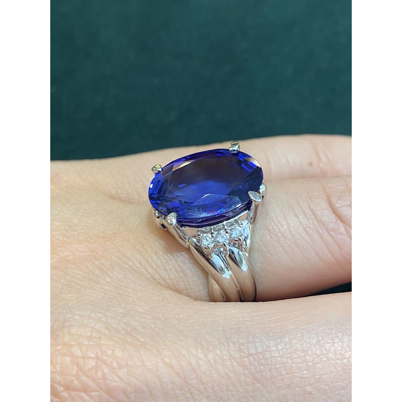 GIA 12.80 carats Oval Tanzanite & Diamond Cocktail Ring in Platinum - HM2171B