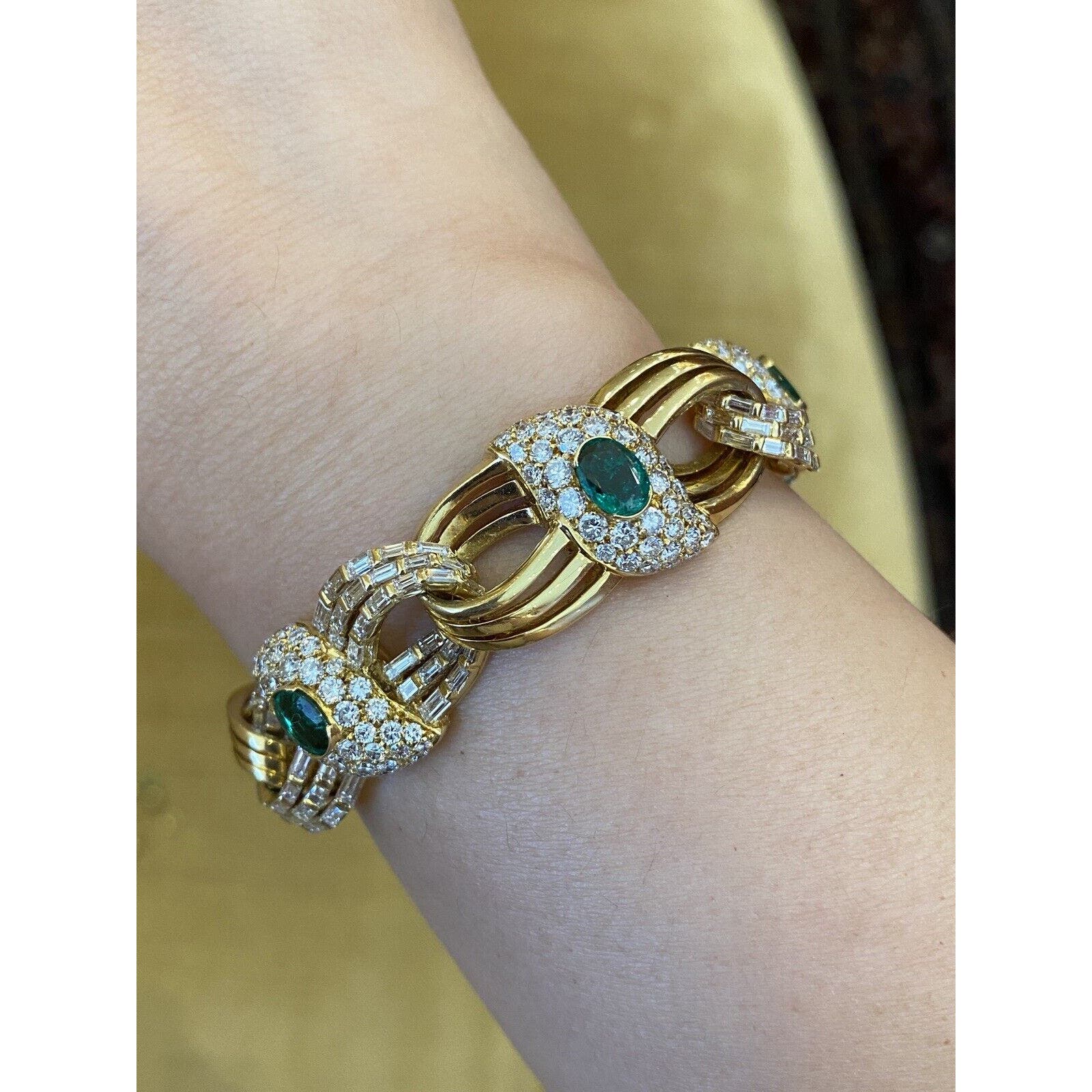 Emerald and Diamond Link Statement Bracelet by RCM in18k Yellow Gold--HM2372SVA