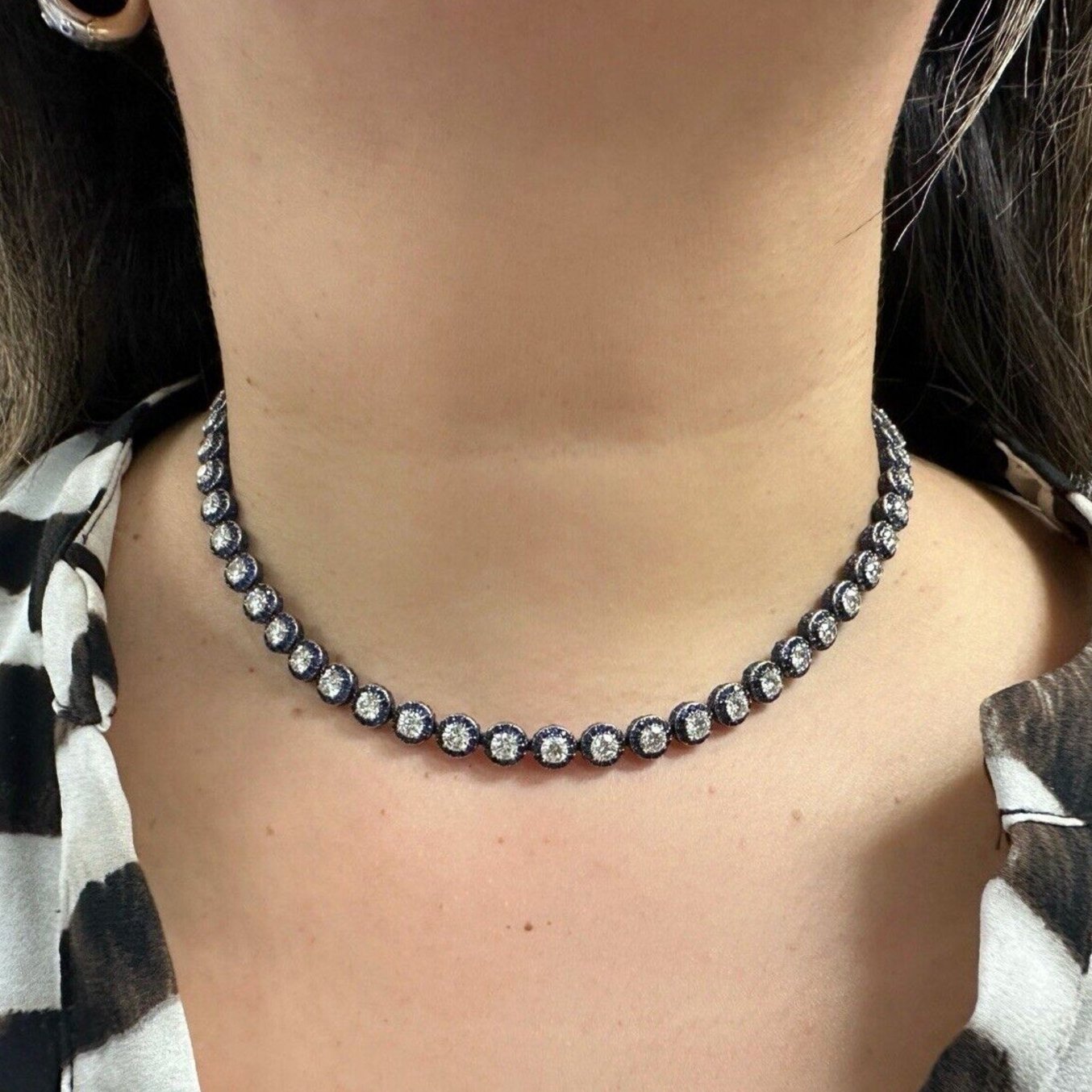 Lugano Diamond and Sapphire Choker Necklace in 18k White Gold