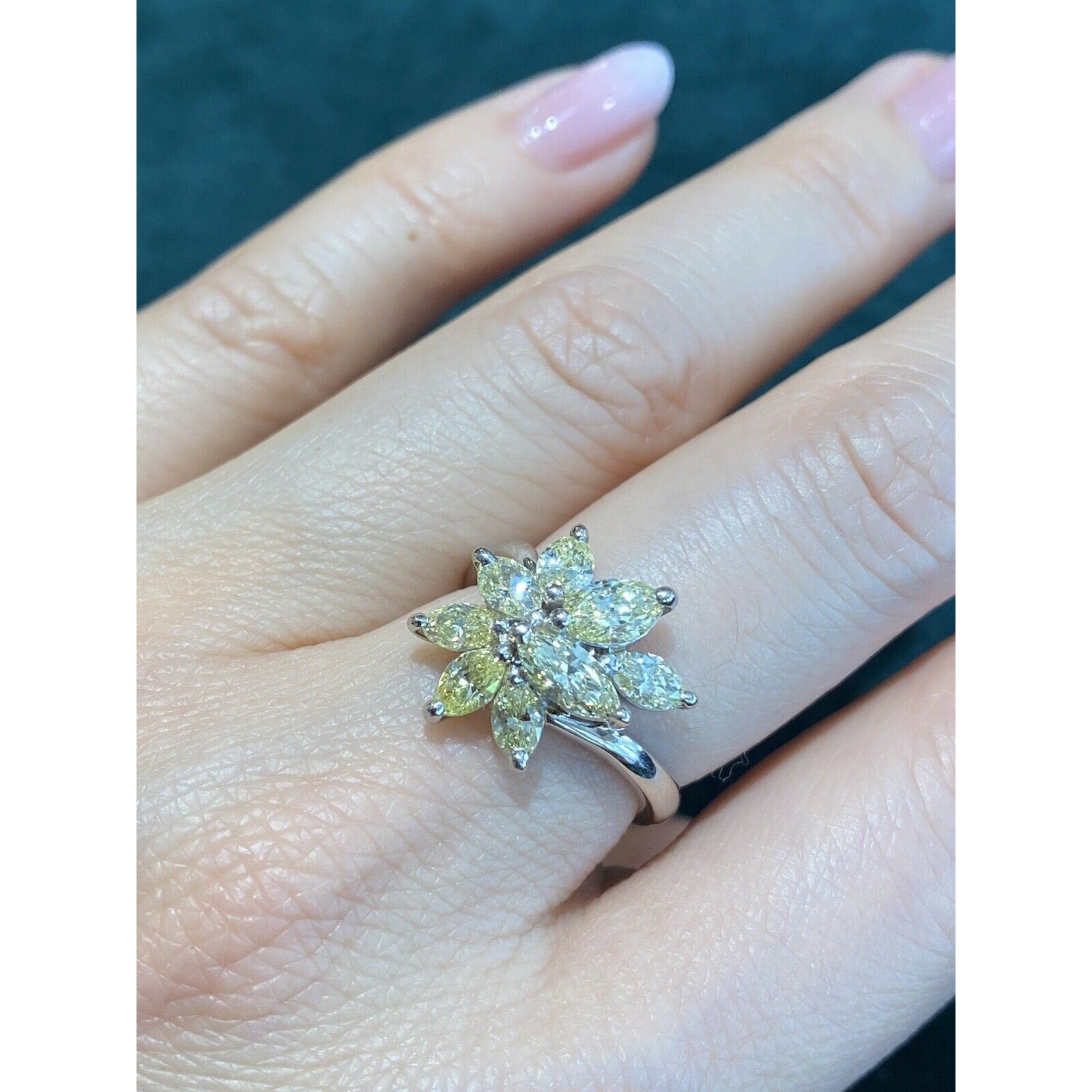 Light Yellow Marquise Diamond Cluster Ring 2.00 cttw in Platinum - HM2670