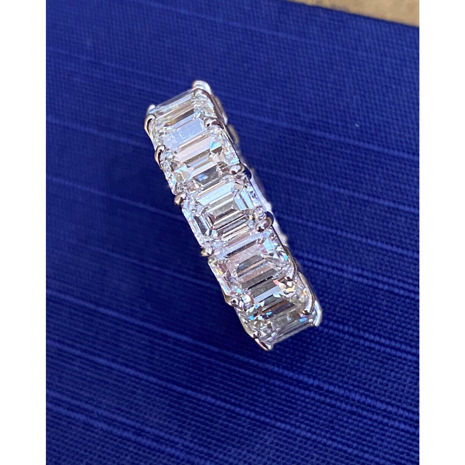 15.16 cts. Emerald Cut Diamond Eternity Band Ring in Platinum Size 6.5