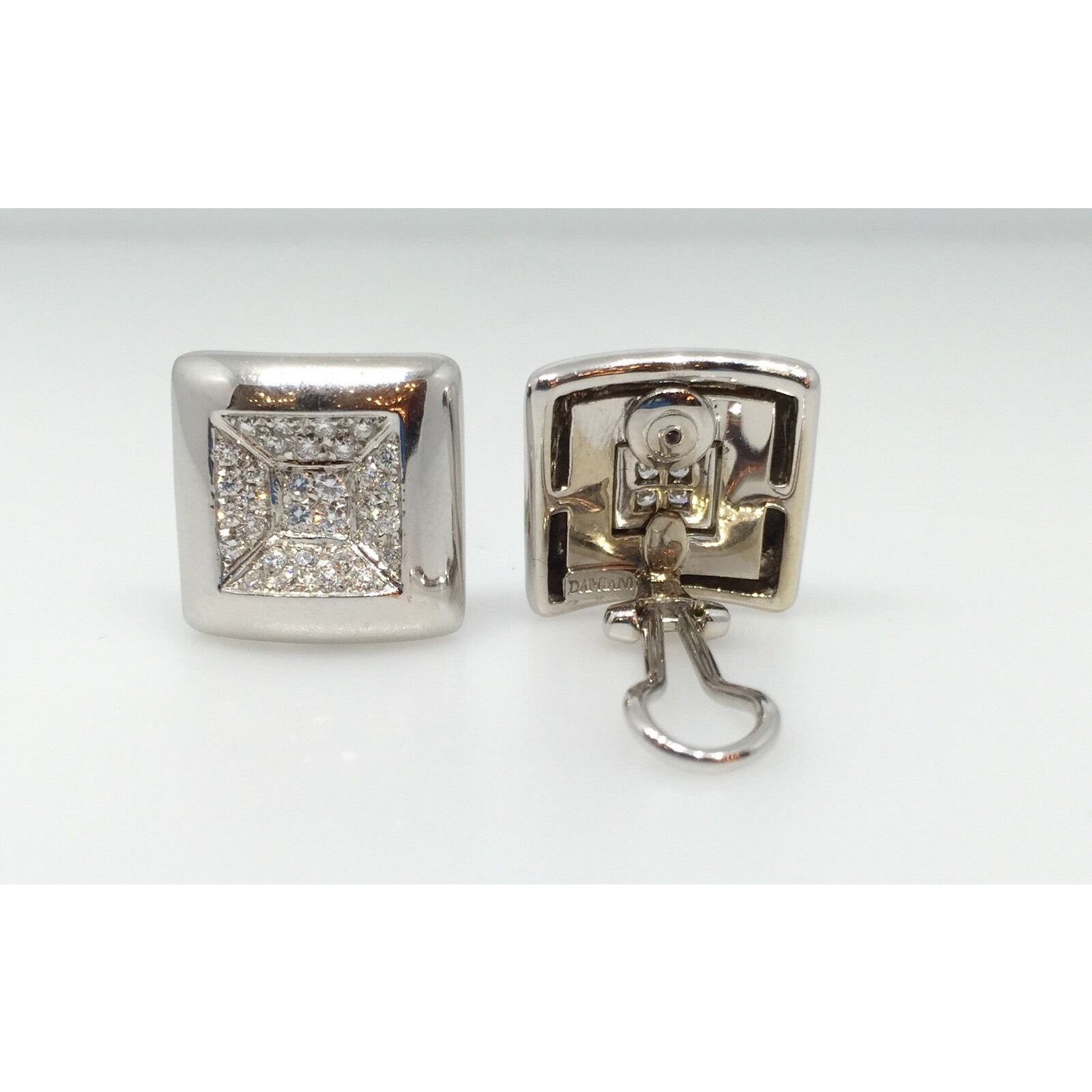 Damiani Square Pave Diamond Earrings in 18k White Gold