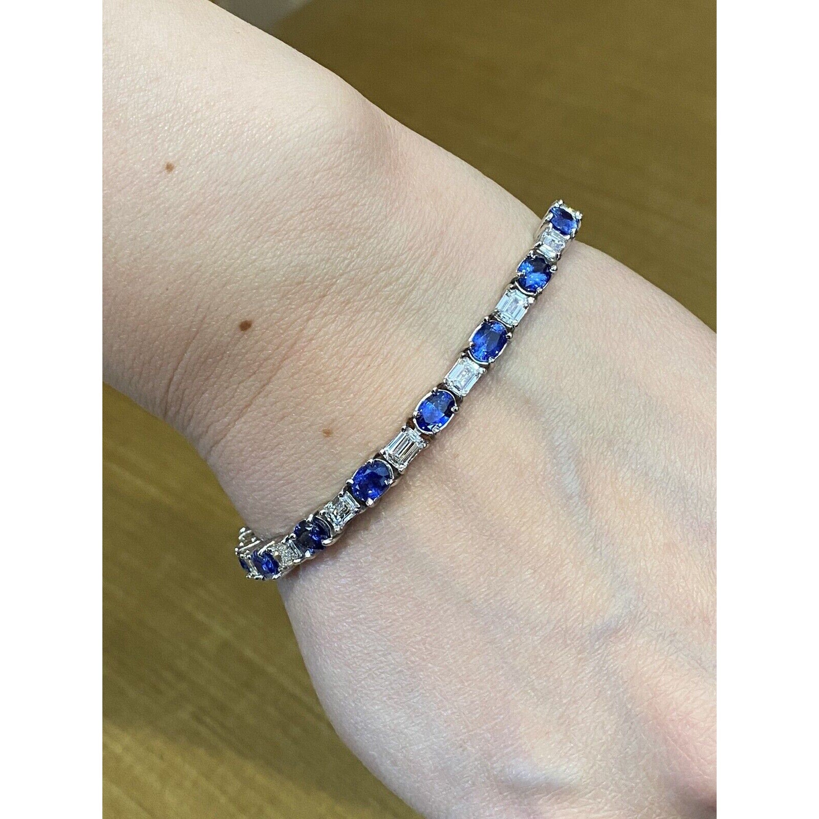 Sapphire and Diamond Line Bracelet in Platinum