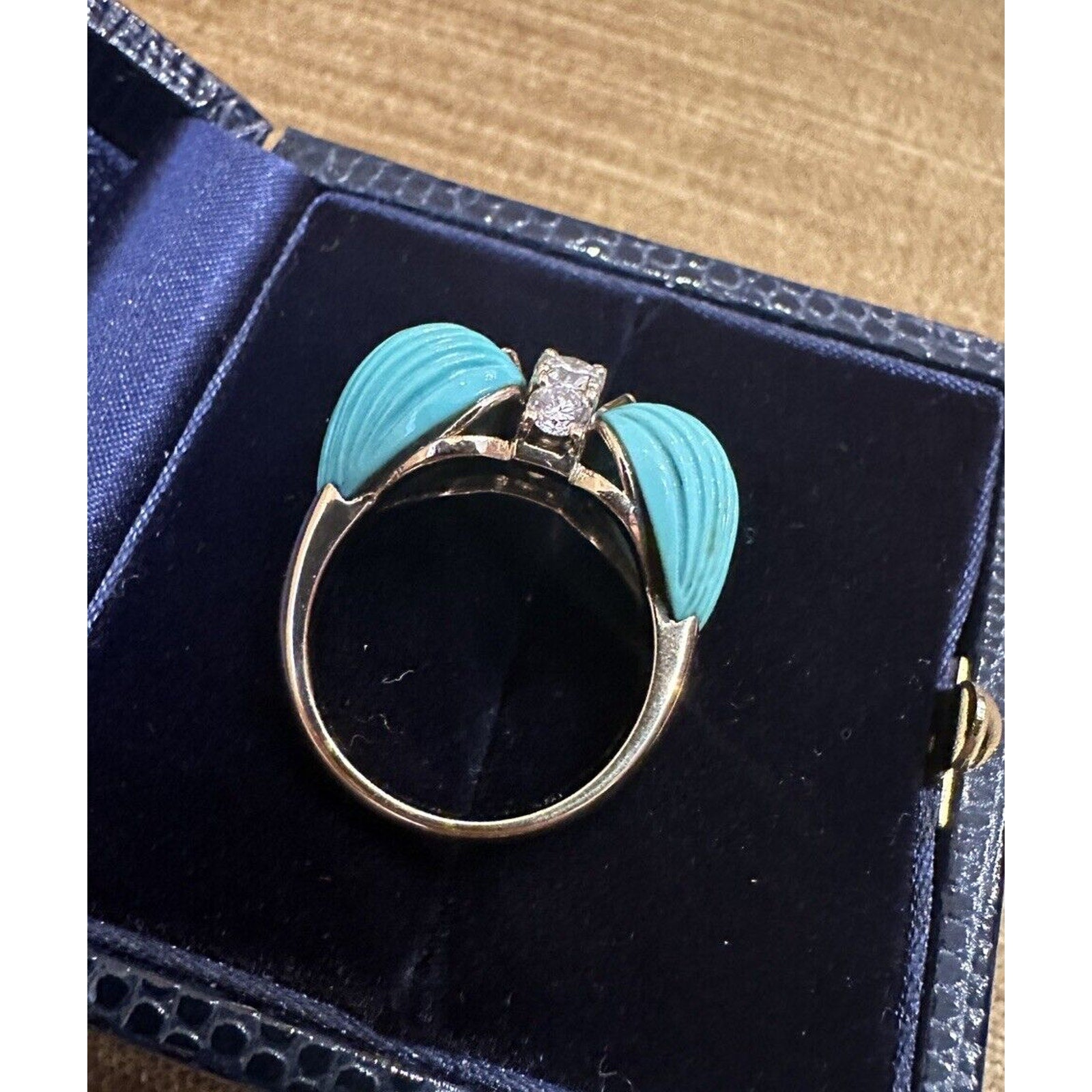 Vintage Turquoise and Diamond Ring in 18k Yellow Gold