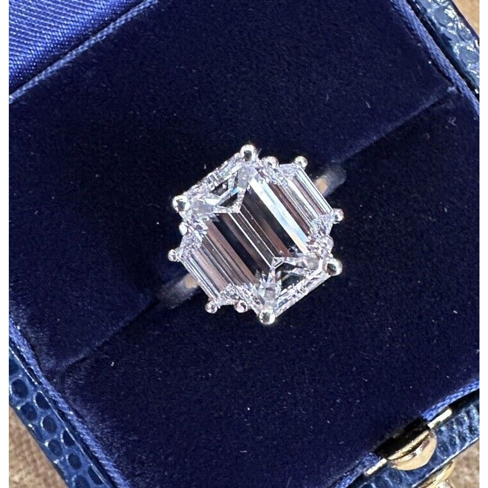 GIA 3.53 ct H-VS1 Emerald Cut Diamond Three Stone Ring in Platinum - C300EV