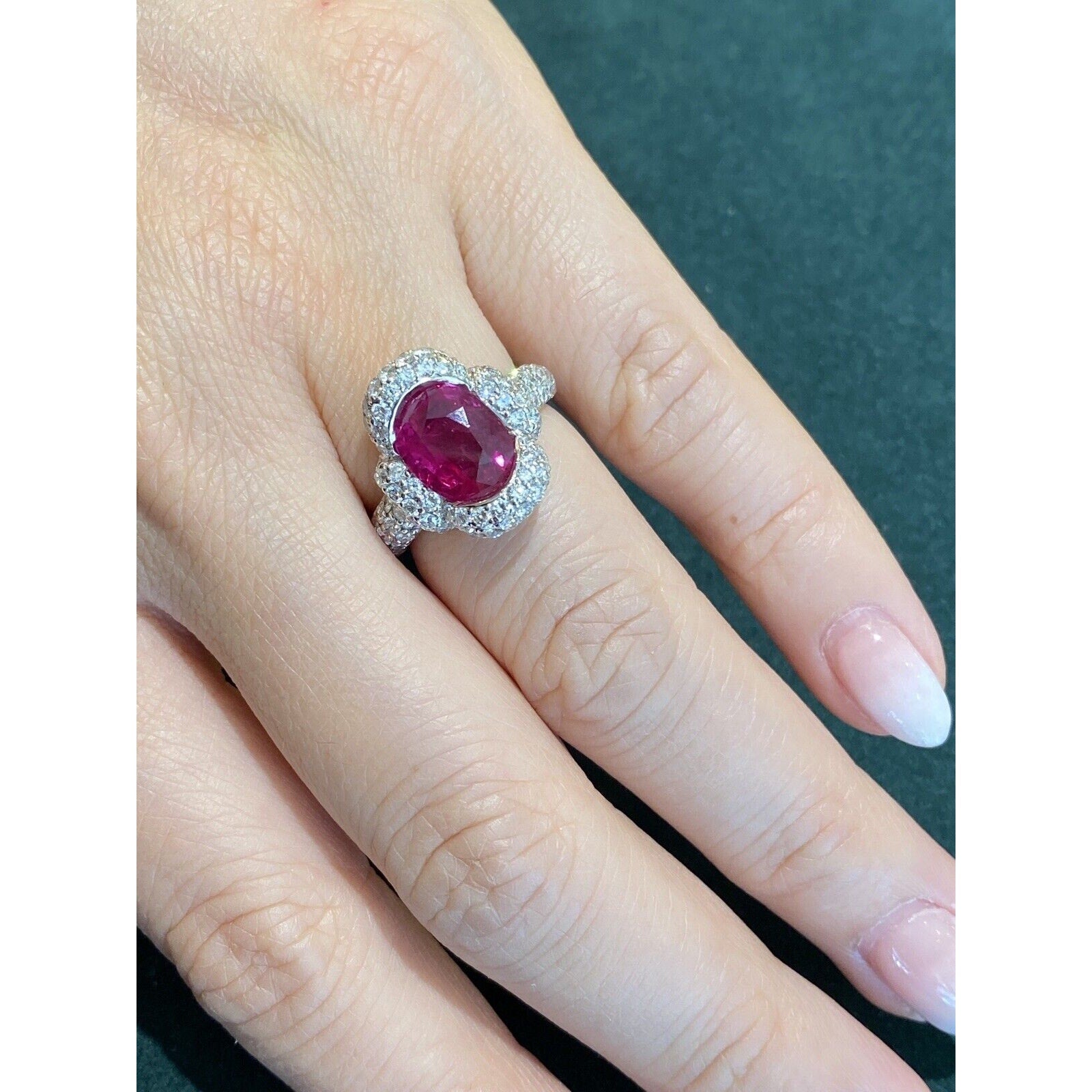 GIA Natural Oval Burma Ruby 3.40 carat in Platinum Pave Diamond Setting