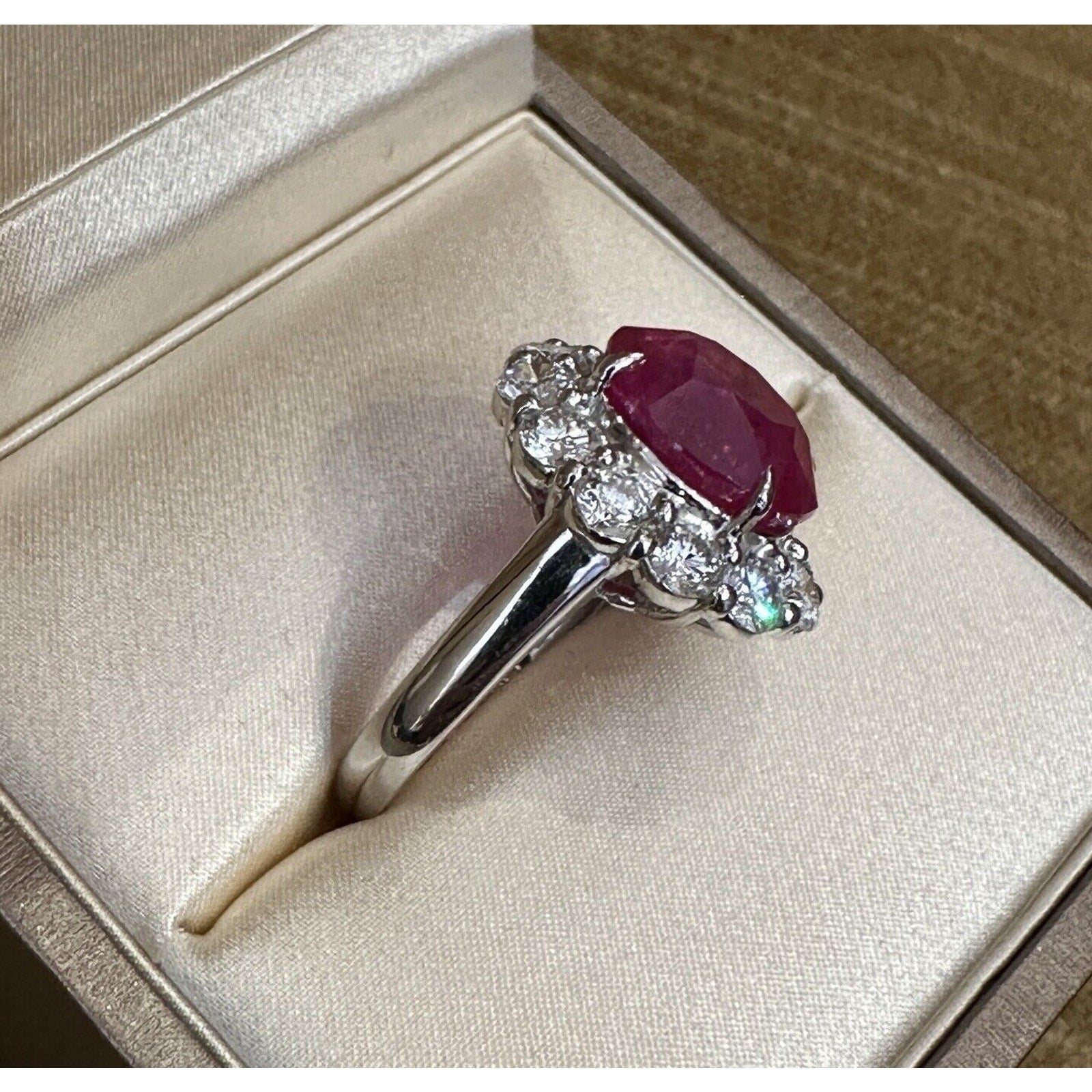 GIA Red Natural Oval Ruby 8.88 carat and Diamond Ring in Platinum