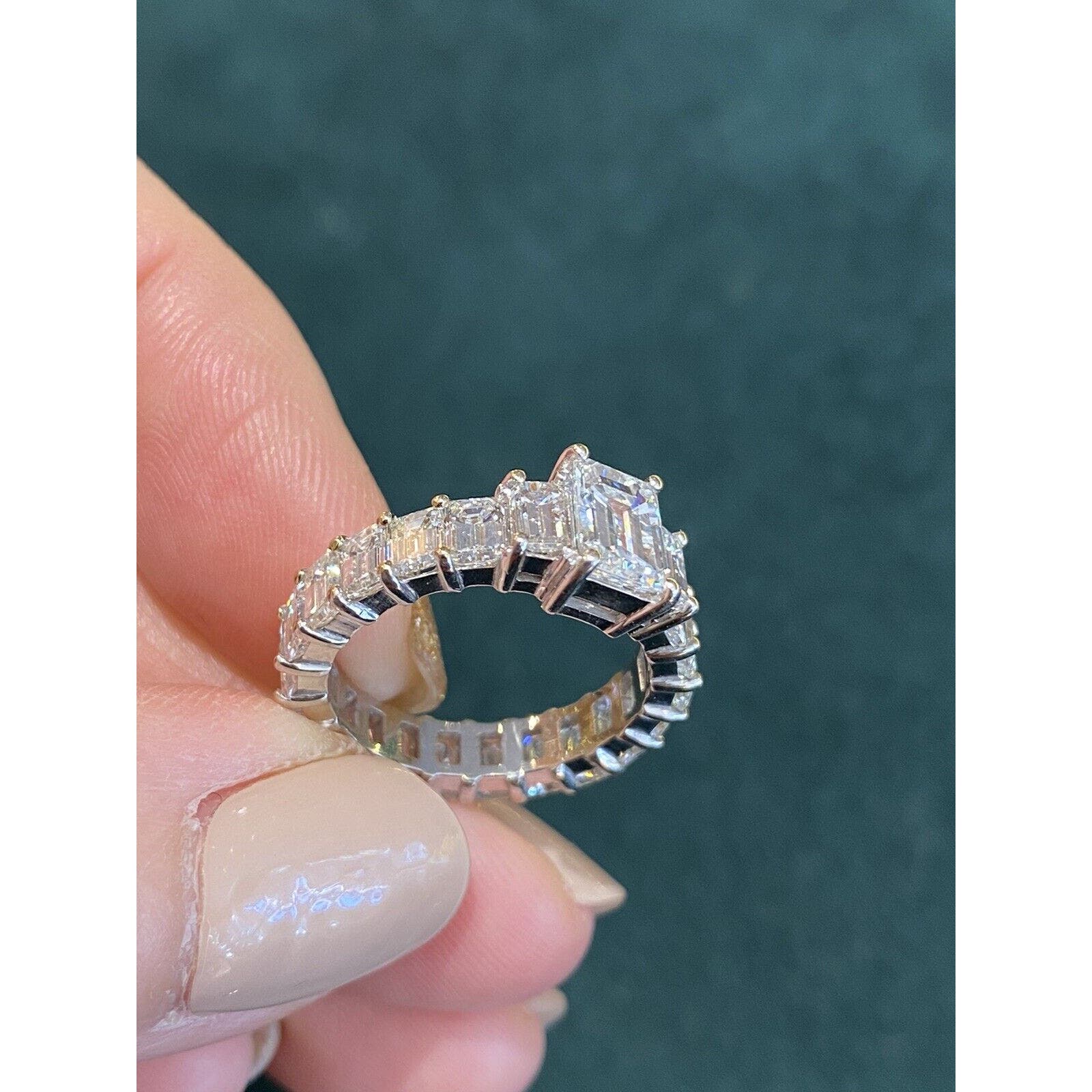 GIA 1.12 ct w/ 4.34 ct Emerald Cut Diamond Eternity Ring18k White Gold- HM1287I4