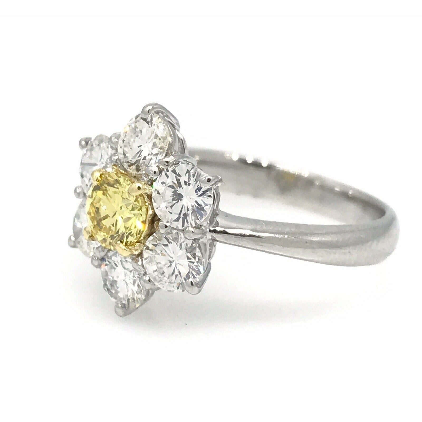 GIA Fancy Intense Yellow Diamond Floret Ring in Platinum /18k Gold