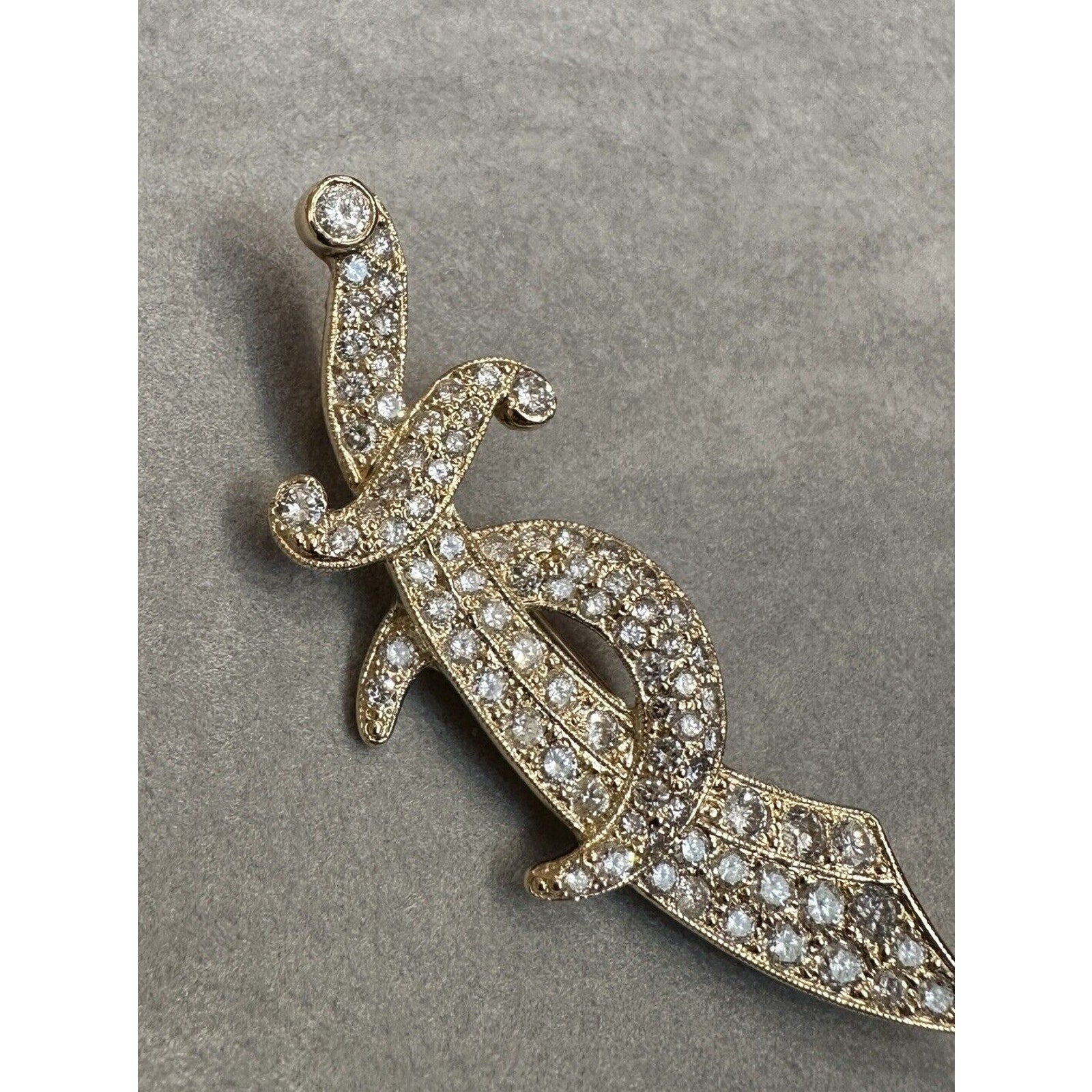 Sword & Crescent Moon Diamond Pin Brooch 3.50cttw in 14k Yellow Gold - HM2566SR