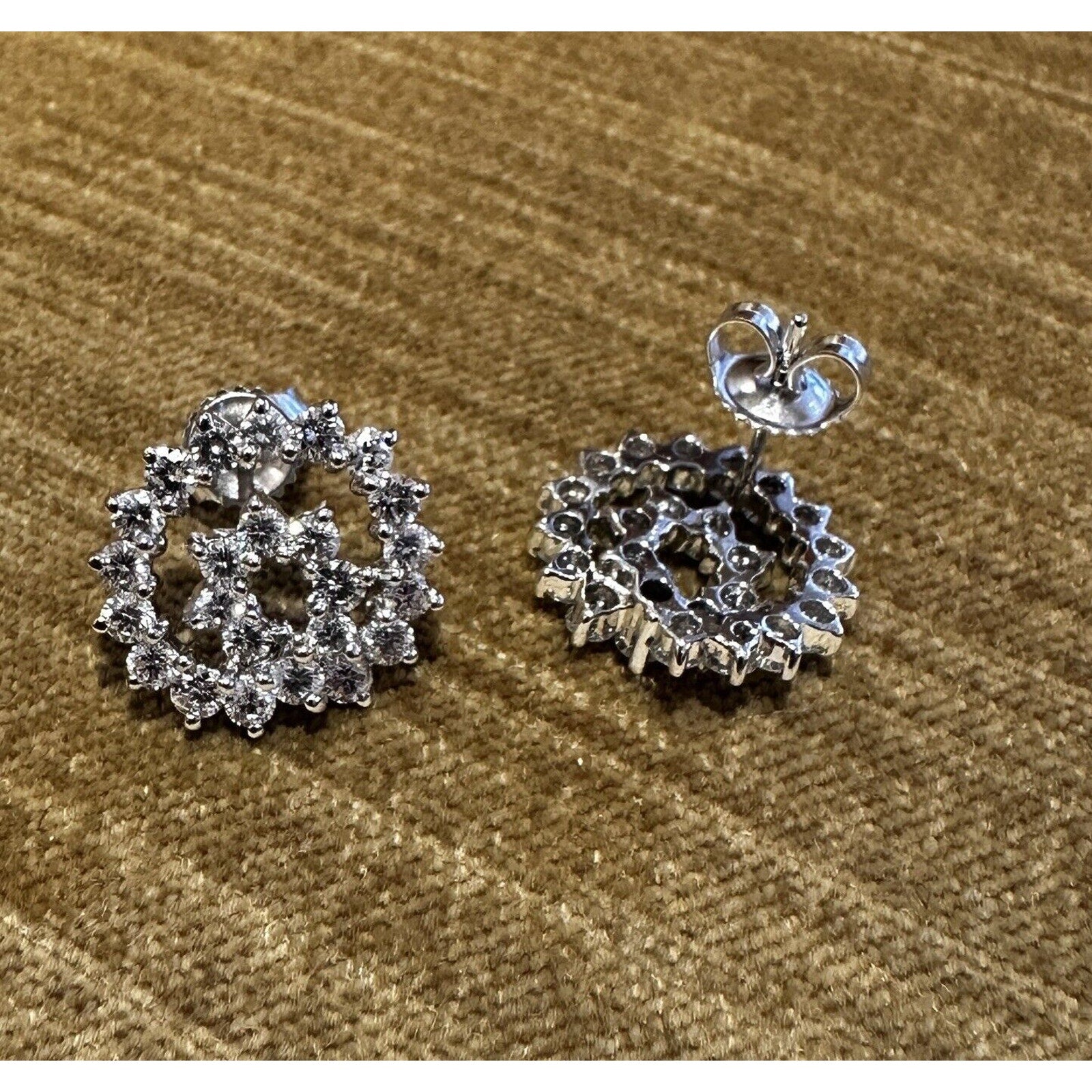 Round Diamond Swirl Button Earrings 2.50 cttw in 18k White Gold