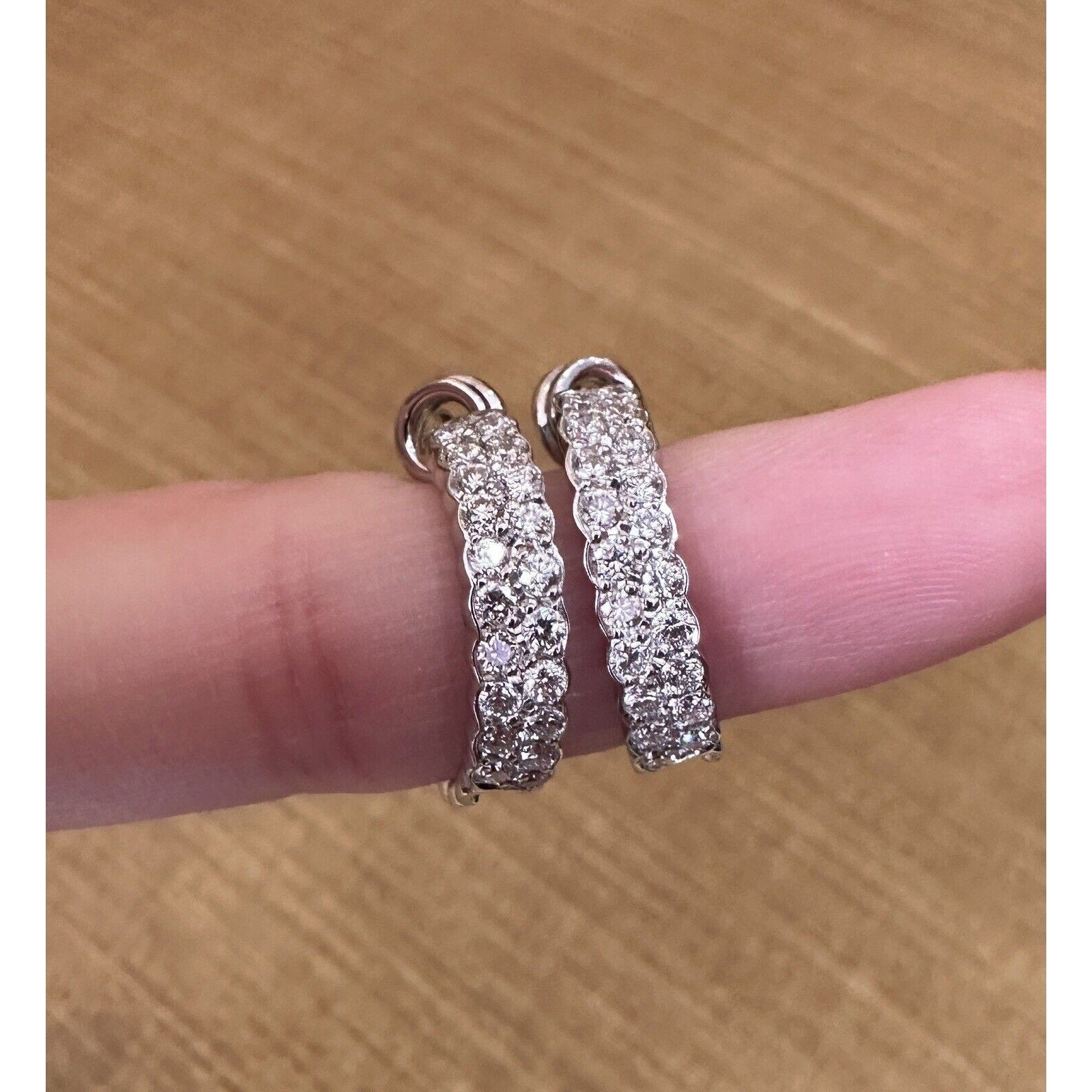 Two Row Diamond Hoop Earrings 2.00 cttw in 18k White Gold