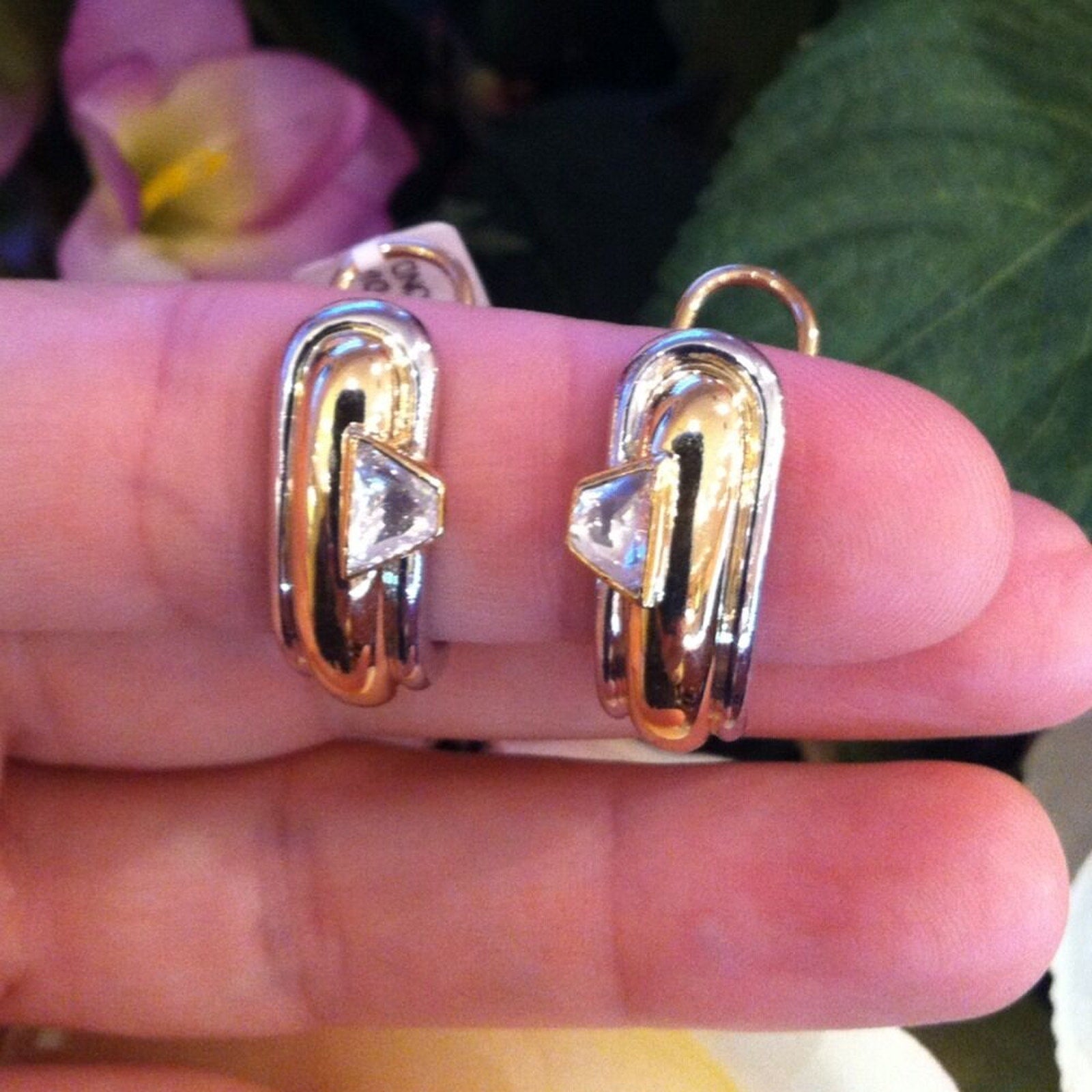 Mirror Cut Diamond Hoop Earrings in Platinum & 18k Yellow Gold