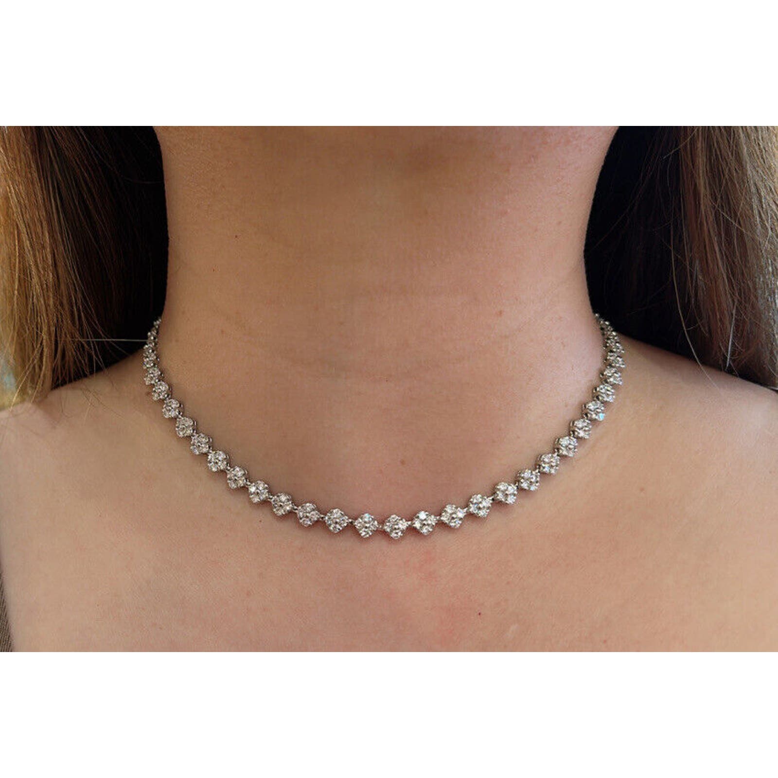 Floret Cluster Diamond Choker Necklace 10.34 cttw in Platinum- HM2409EV