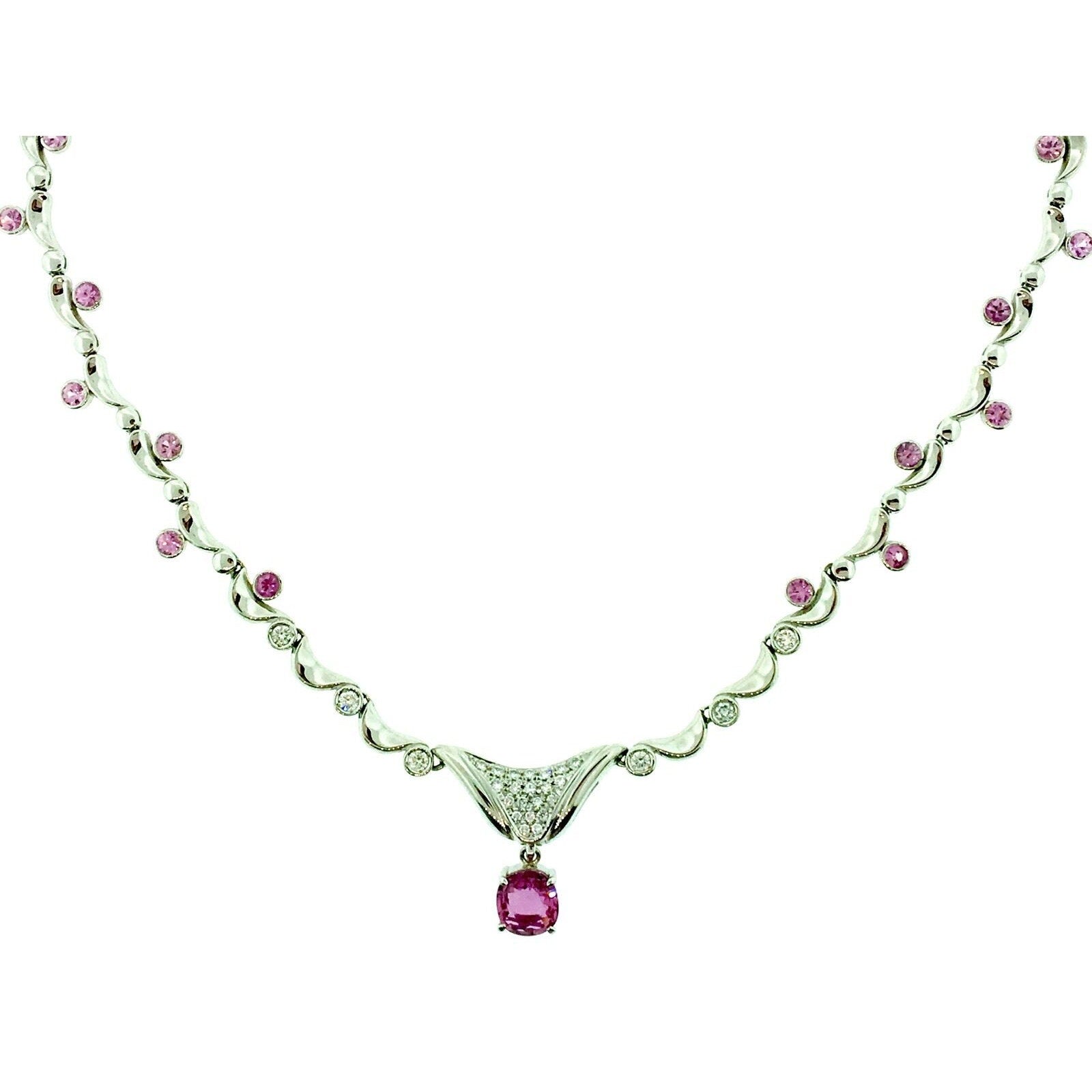 5.56 ct Pink Sapphire and Diamond Pendant Necklace in Platinum