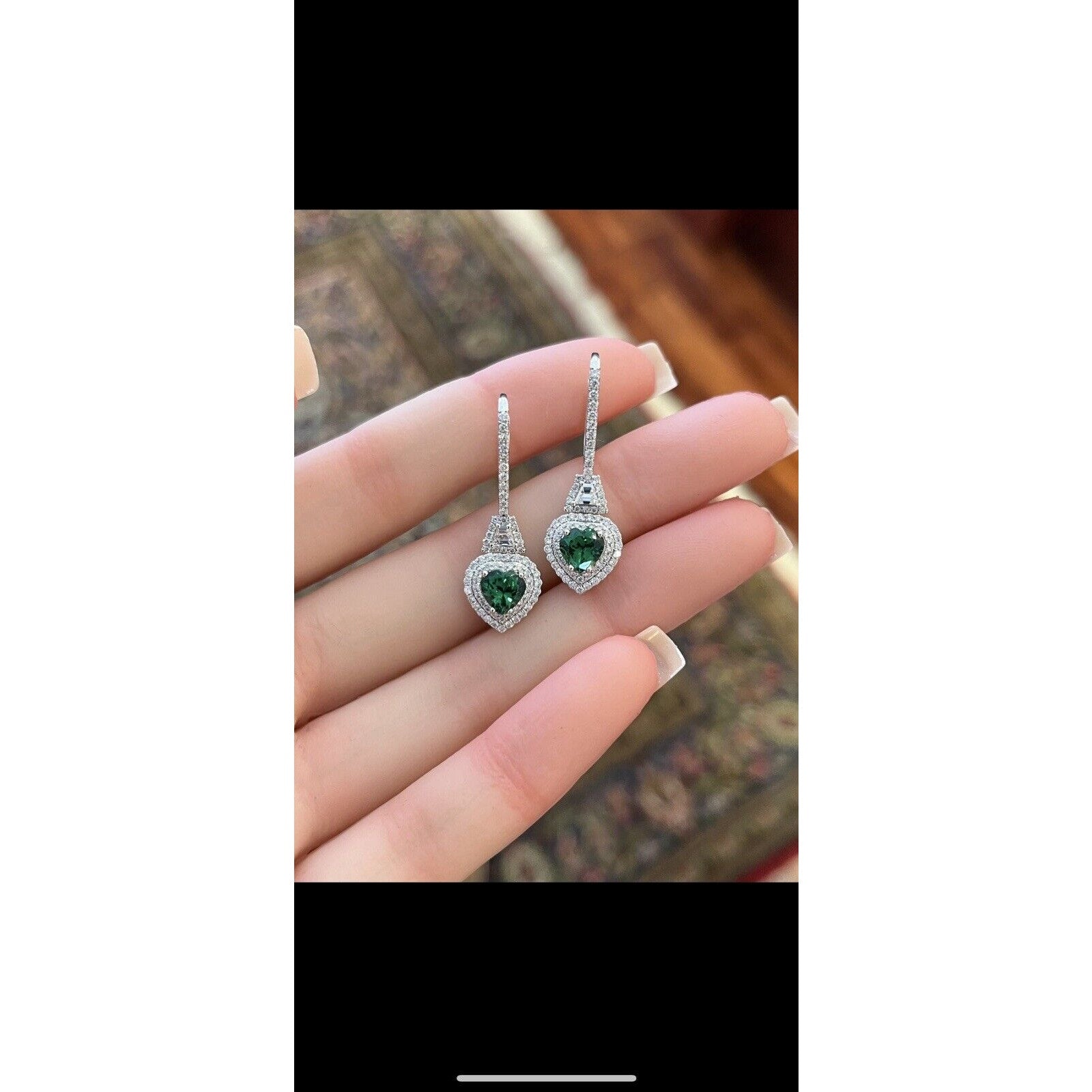 Tsavorite Garnet Hearts and Diamond Drop Earrings in 18k White Gold