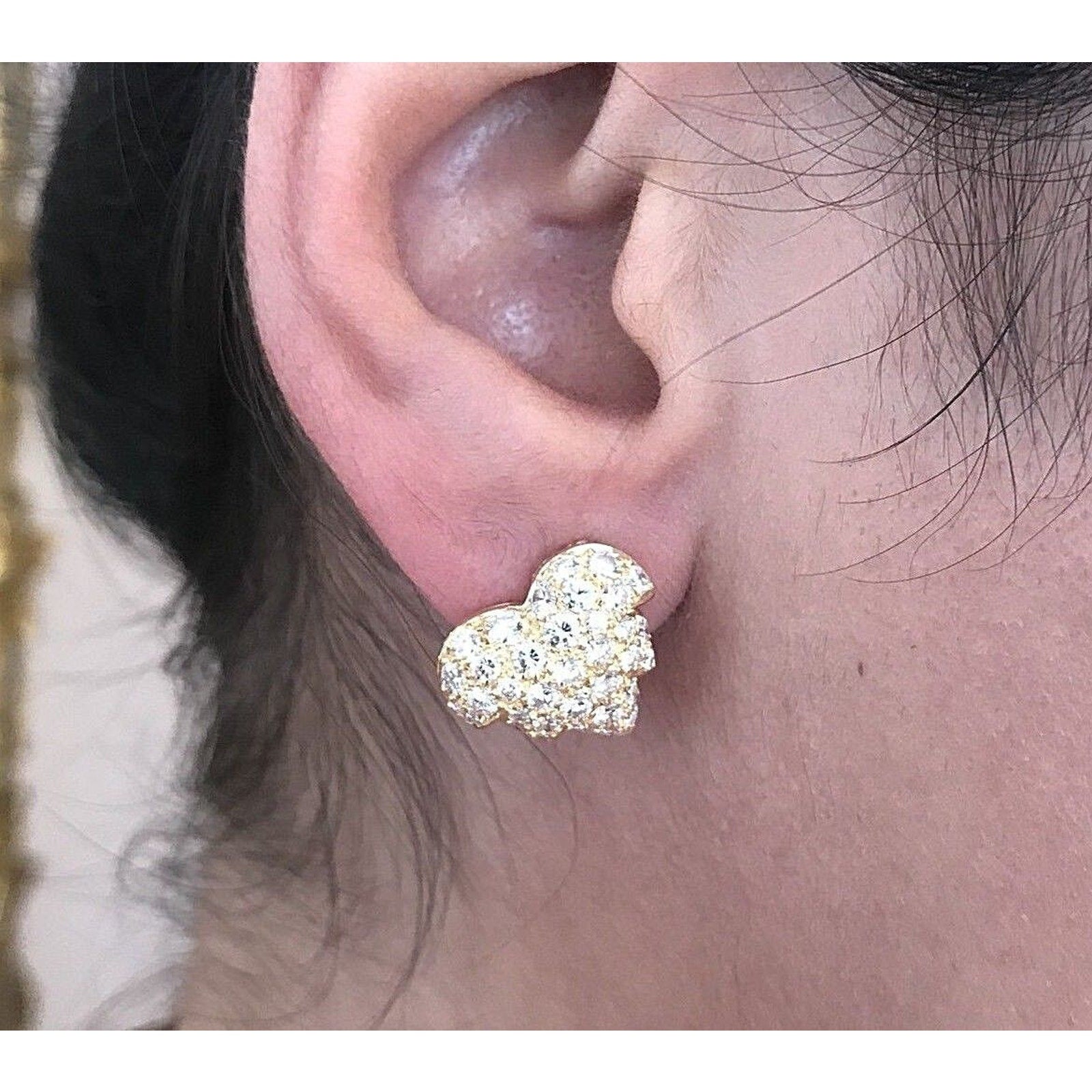 French Pave Diamond Leaf Earrings in 18k Yellow Gold 2.00 cttw