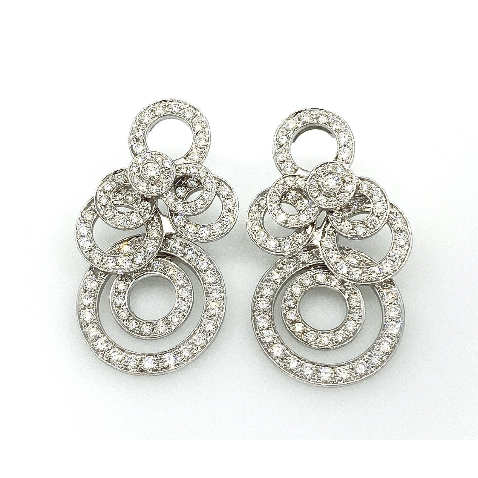 Diamond Circlets Drop Earrings in 18k White Gold