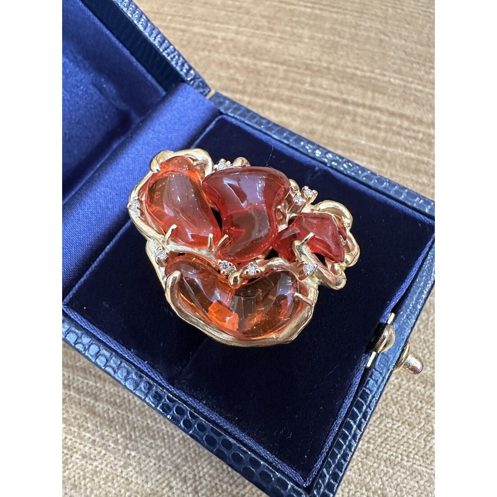 Fire Opal and Diamond Statement Ring in 18k Yellow Gold