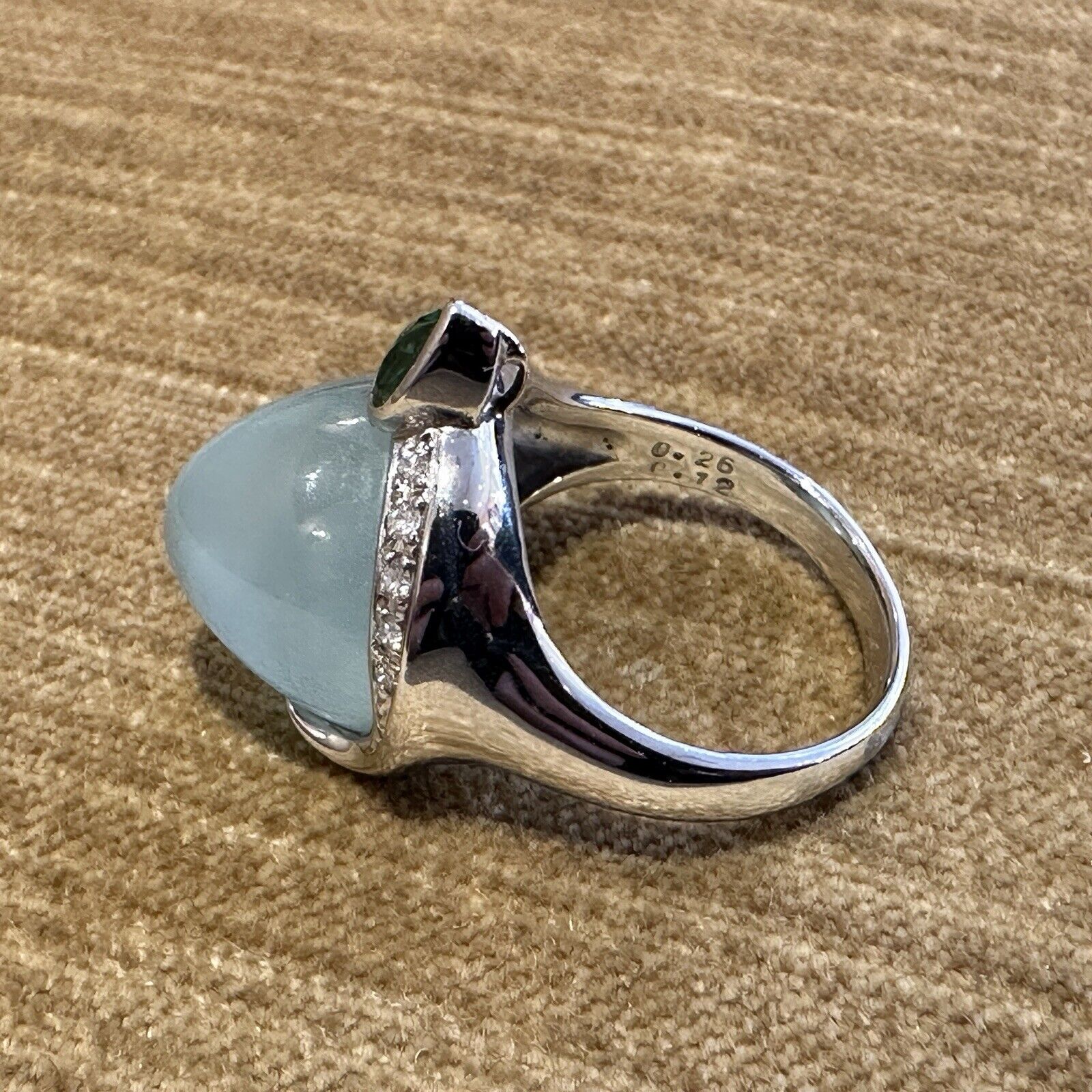 GIA Cat's Eye Aquamarine and Diamond Ring in Platinum