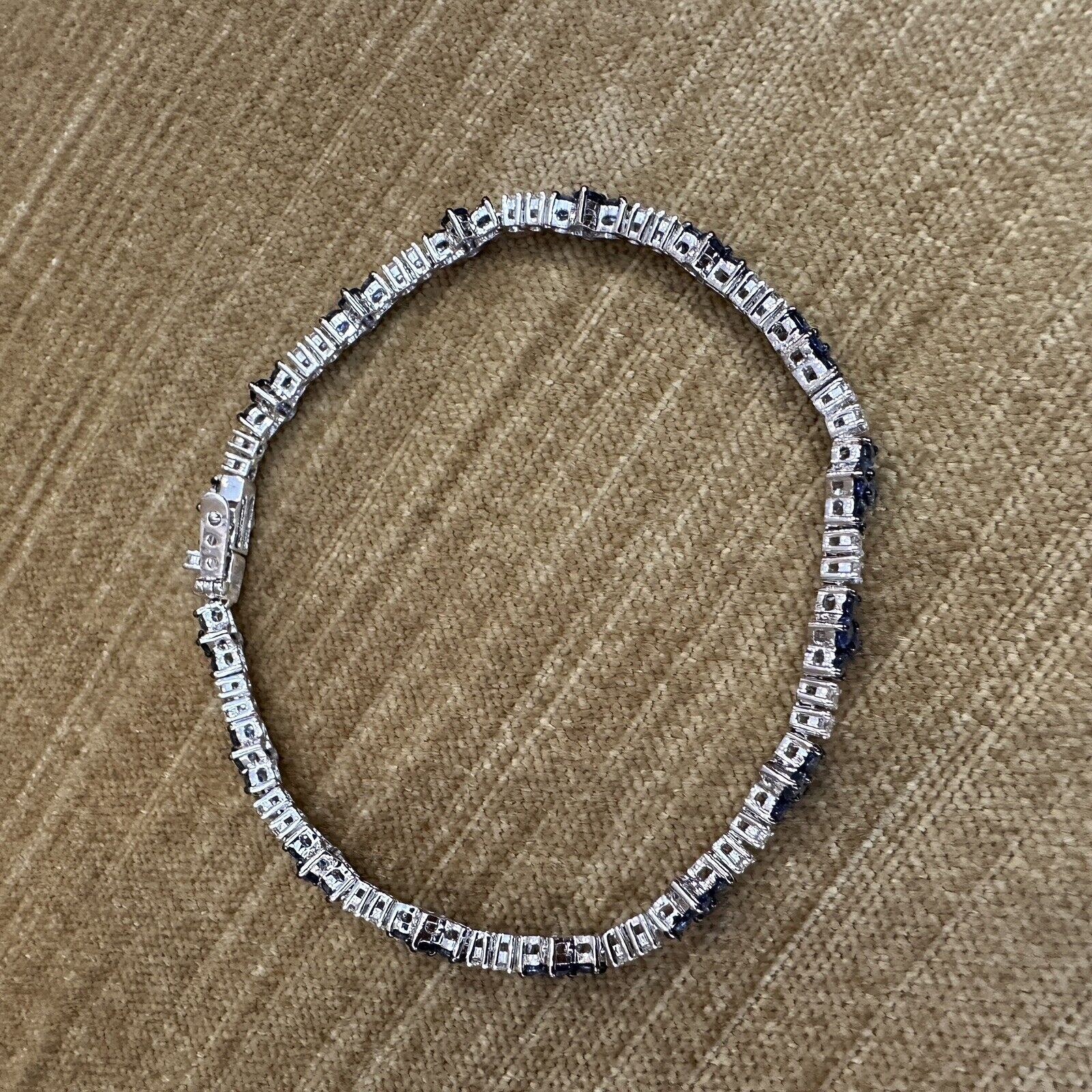 Blue Sapphire and Diamond Line Bracelet in 18k White Gold