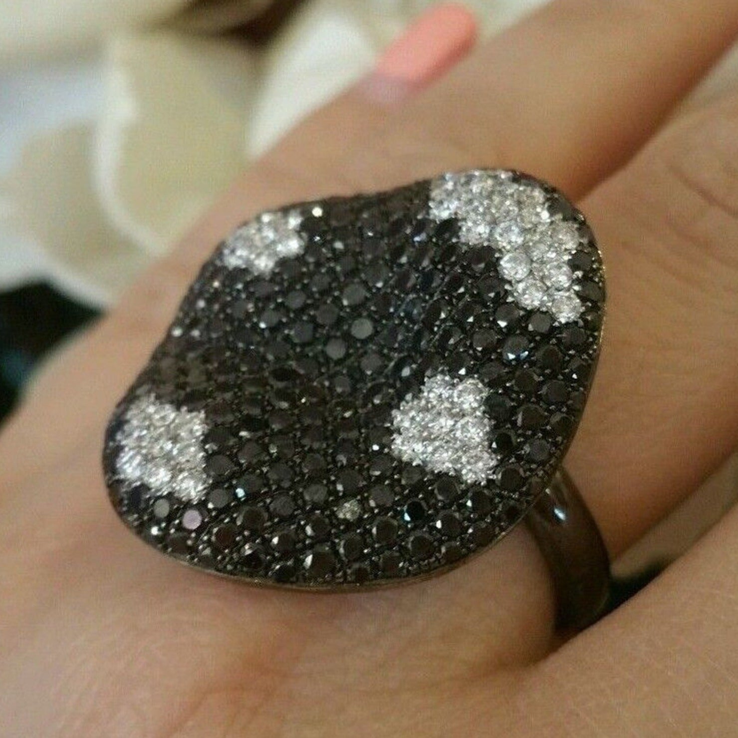 Estate Black and White Diamond Pave Statement Ring in 18k Gold