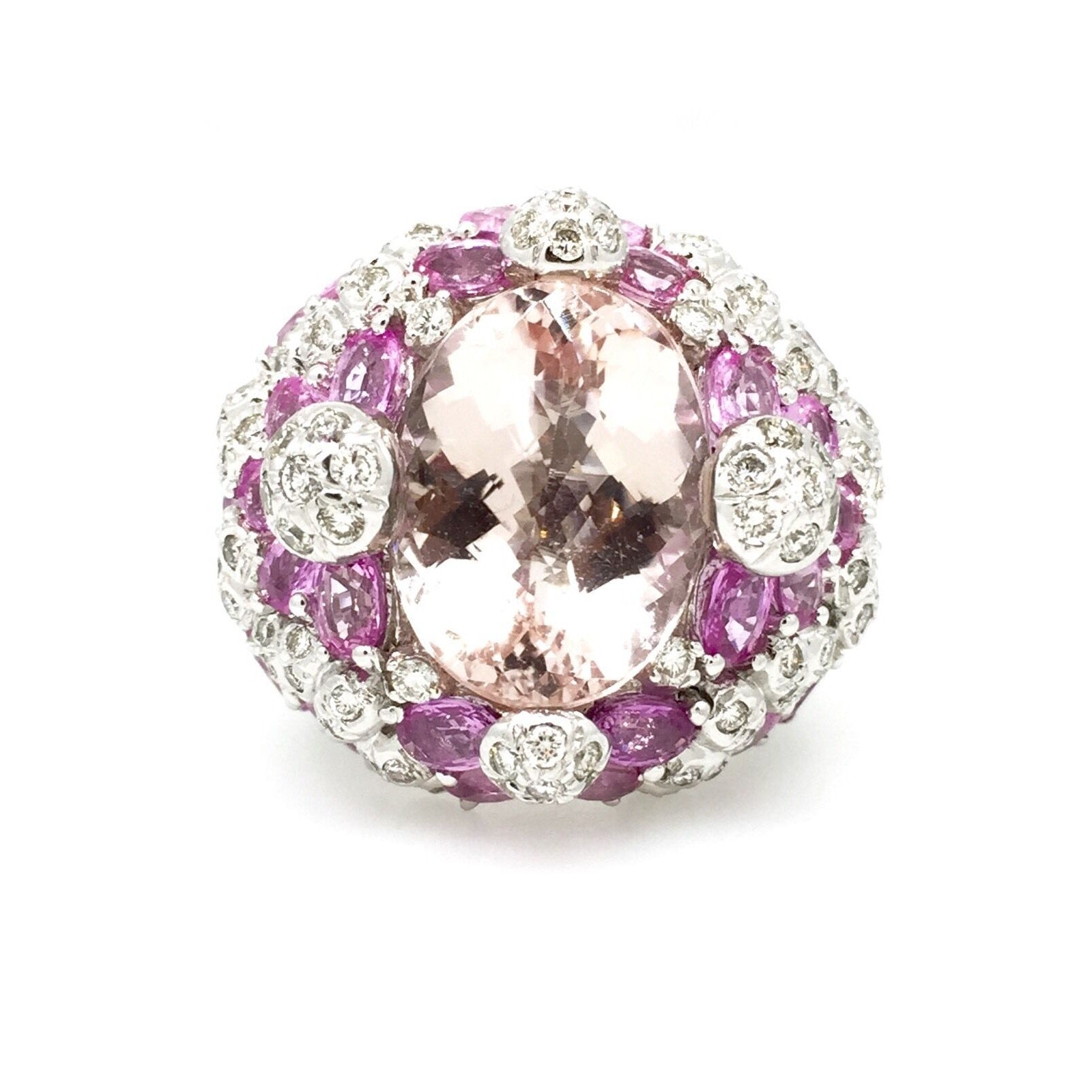 15.15 carat Kunzite, Pink Sapphire and Diamond Cocktail Ring in 18k White Gold