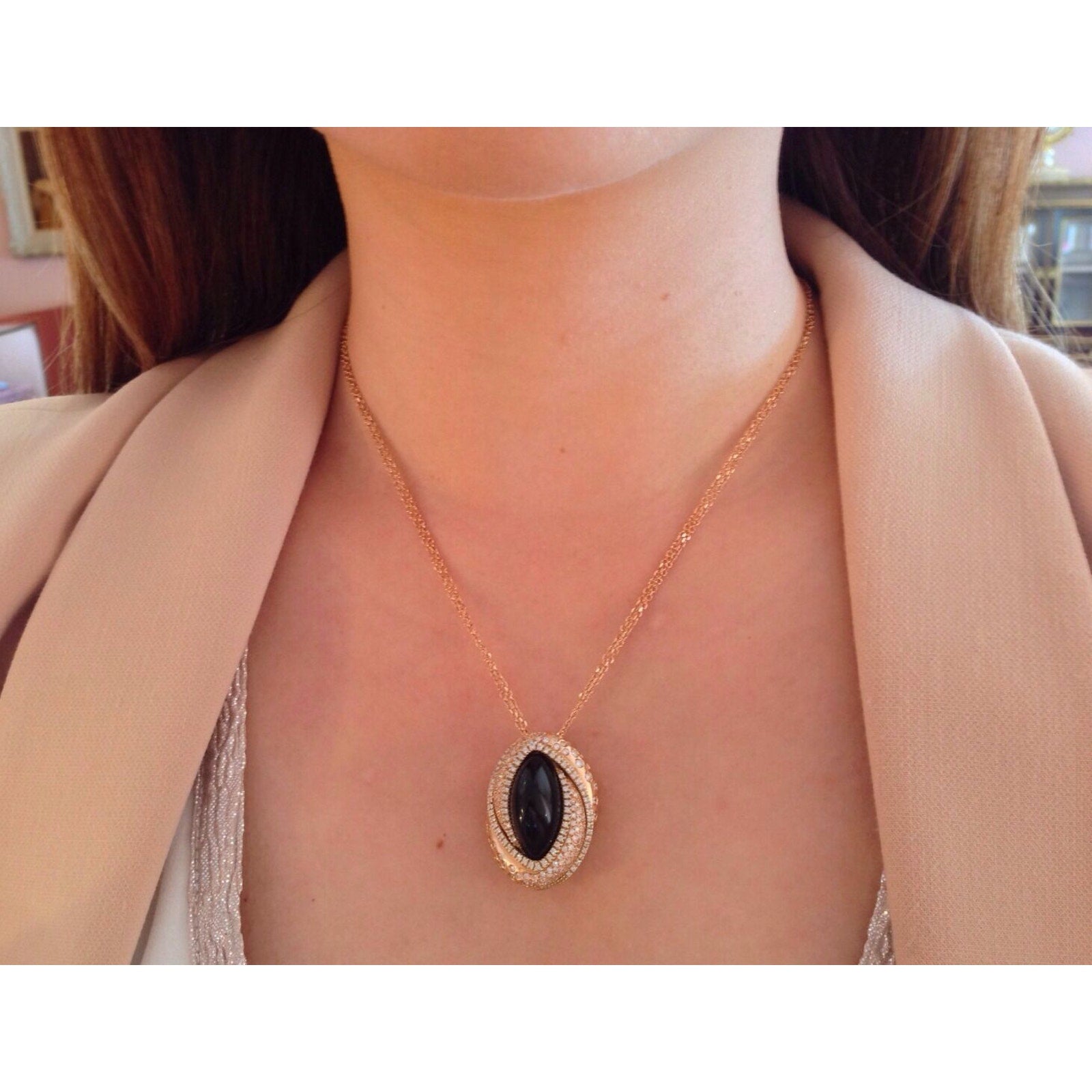 Raima Italy Diamond and Onyx Pendant Necklace in 18k Rose Gold