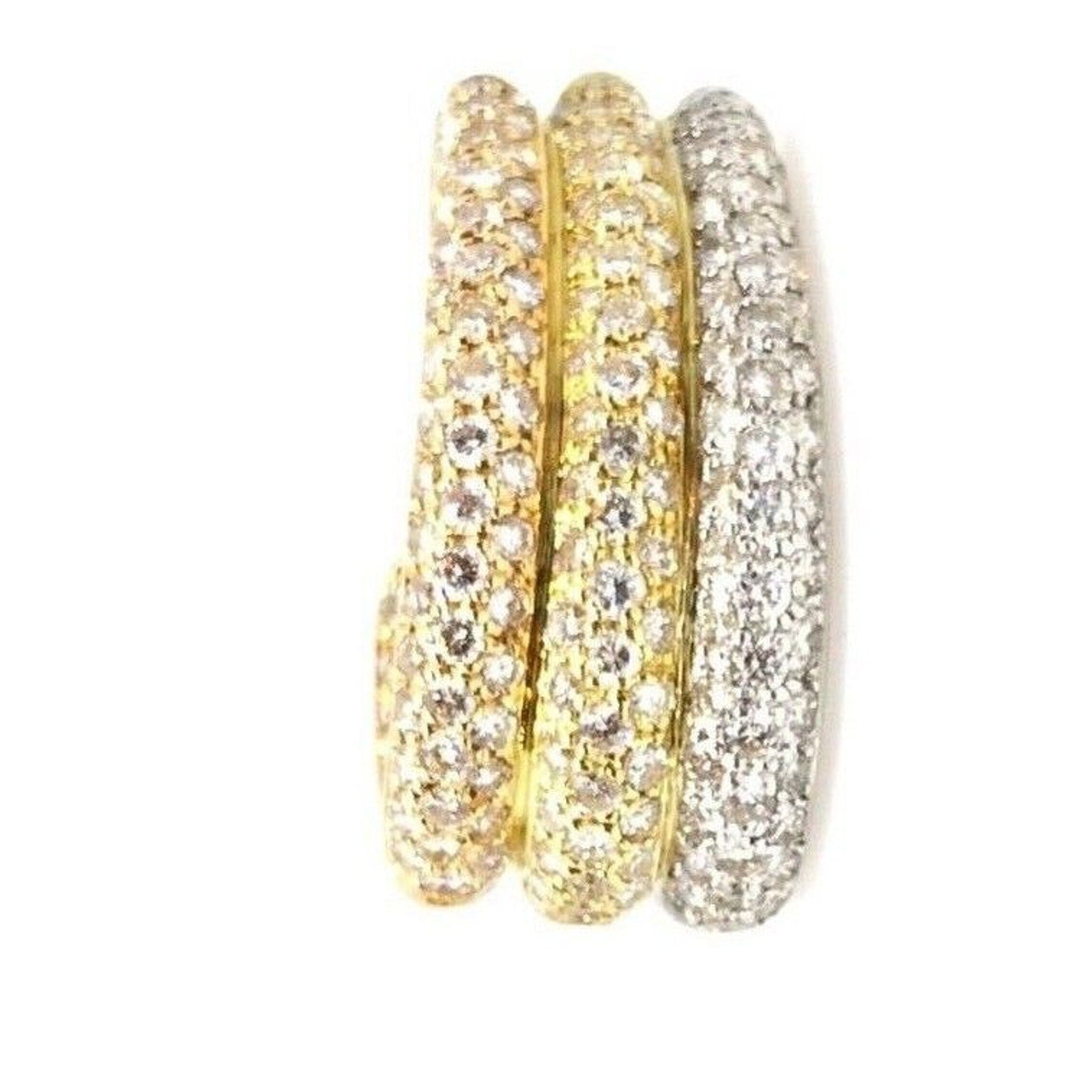 3 Row Diamond Pave Hoop Earrings 5.42 cttw-18k Tricolor Gold