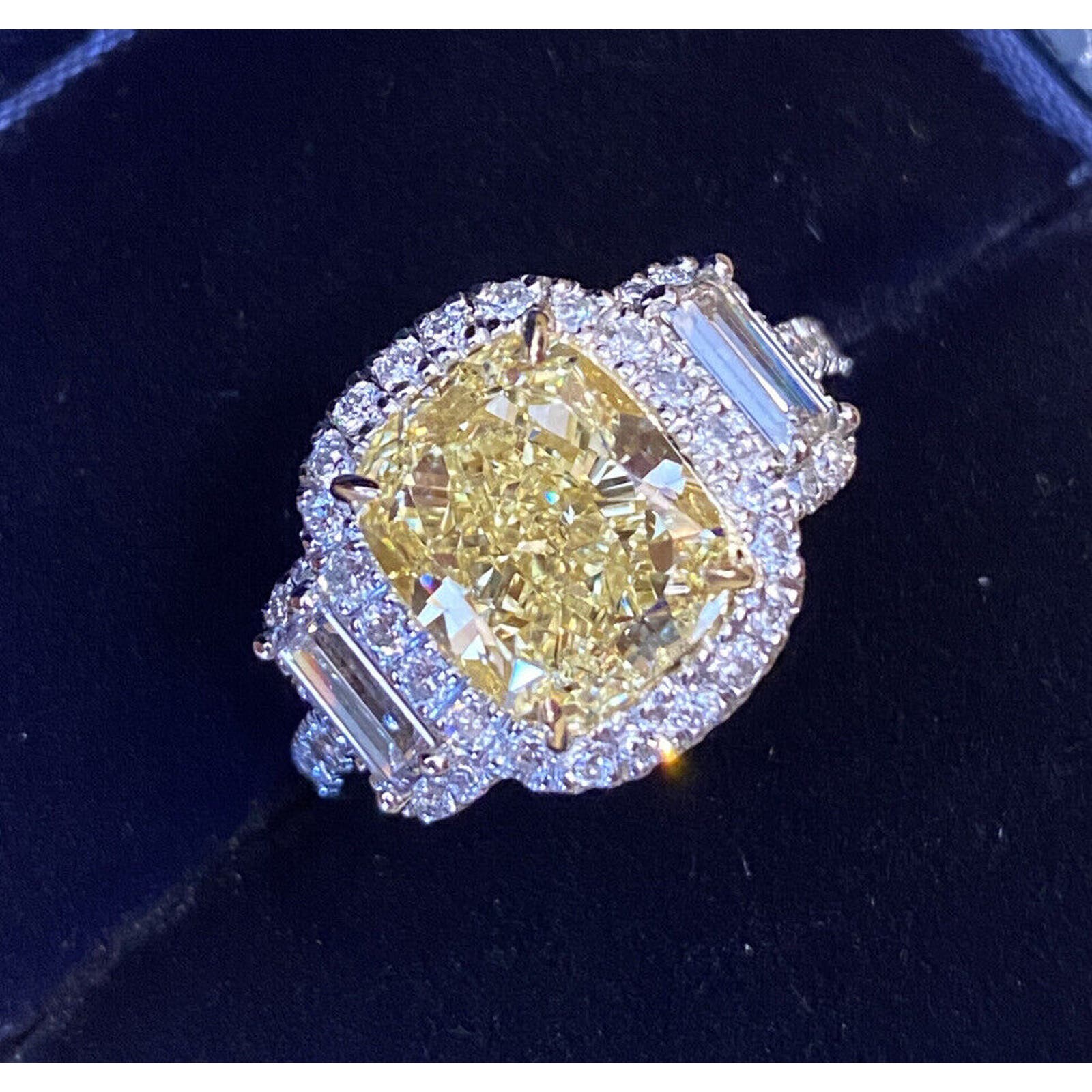 GIA 4.02 ct Fancy Yellow Cushion VS1 Diamond Ring in Plat & 18k Gold - HM2384BV