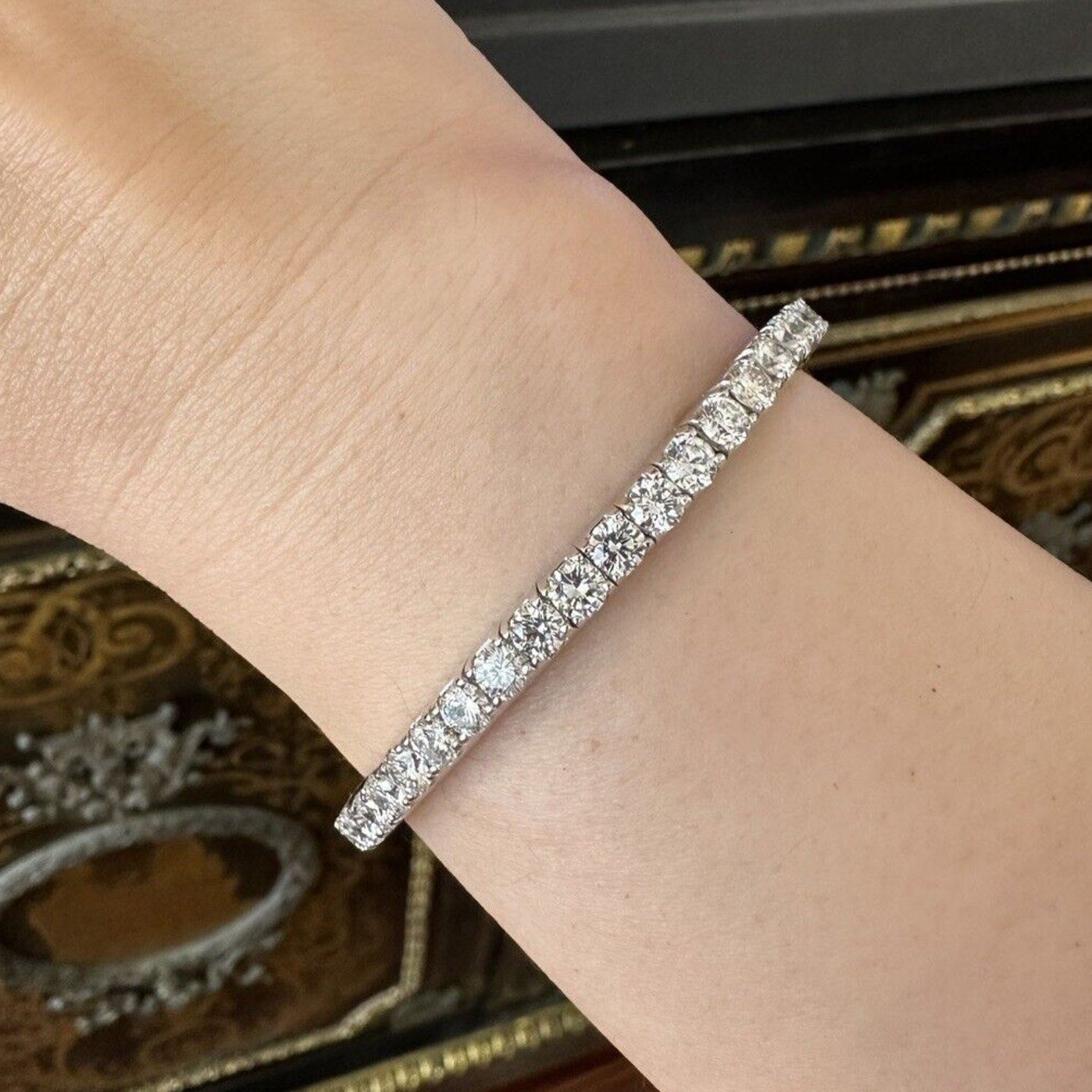 11.45 cttw Diamond Tennis Stretch Bangle Bracelet in 14k White Gold