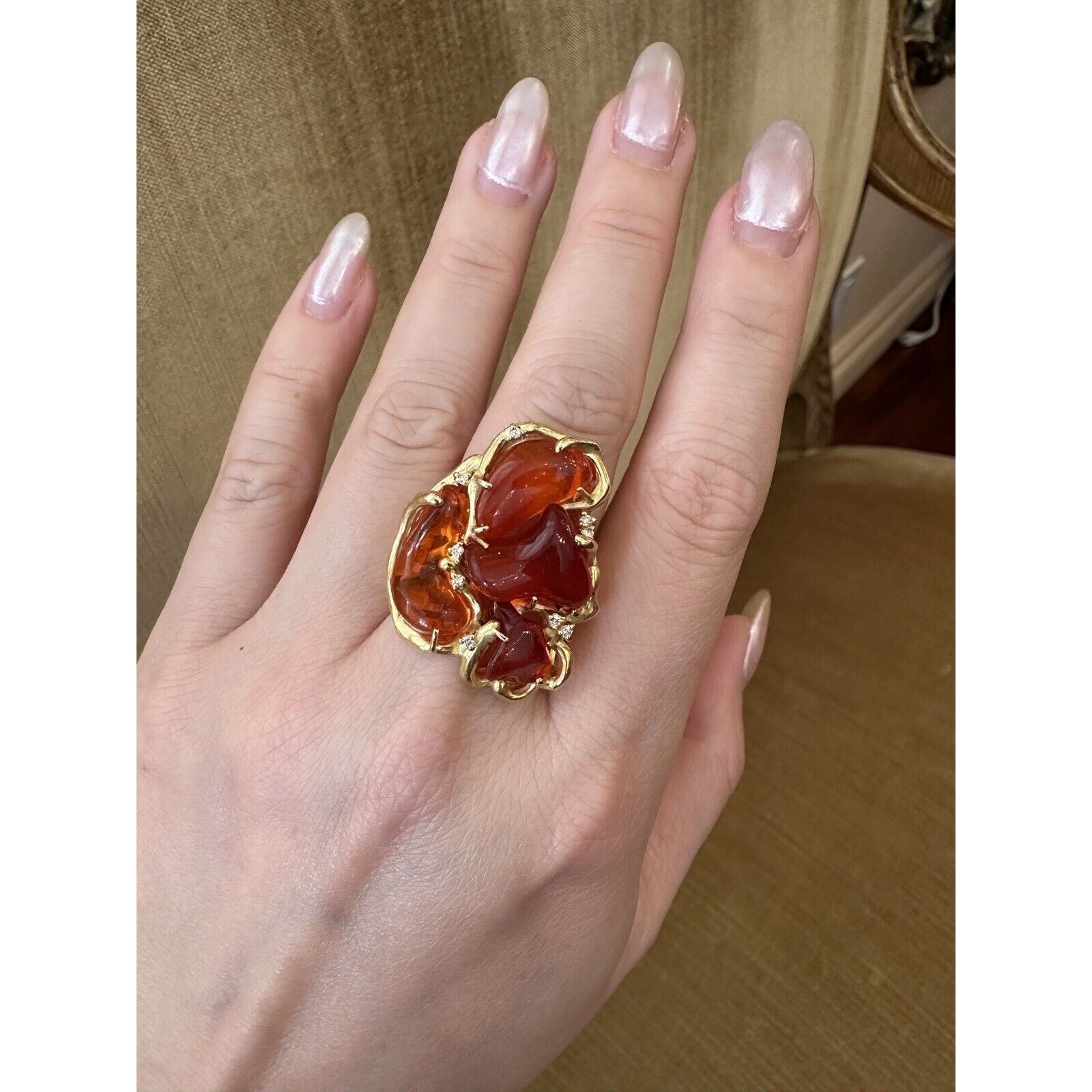 Fire Opal and Diamond Statement Ring in 18k Yellow Gold