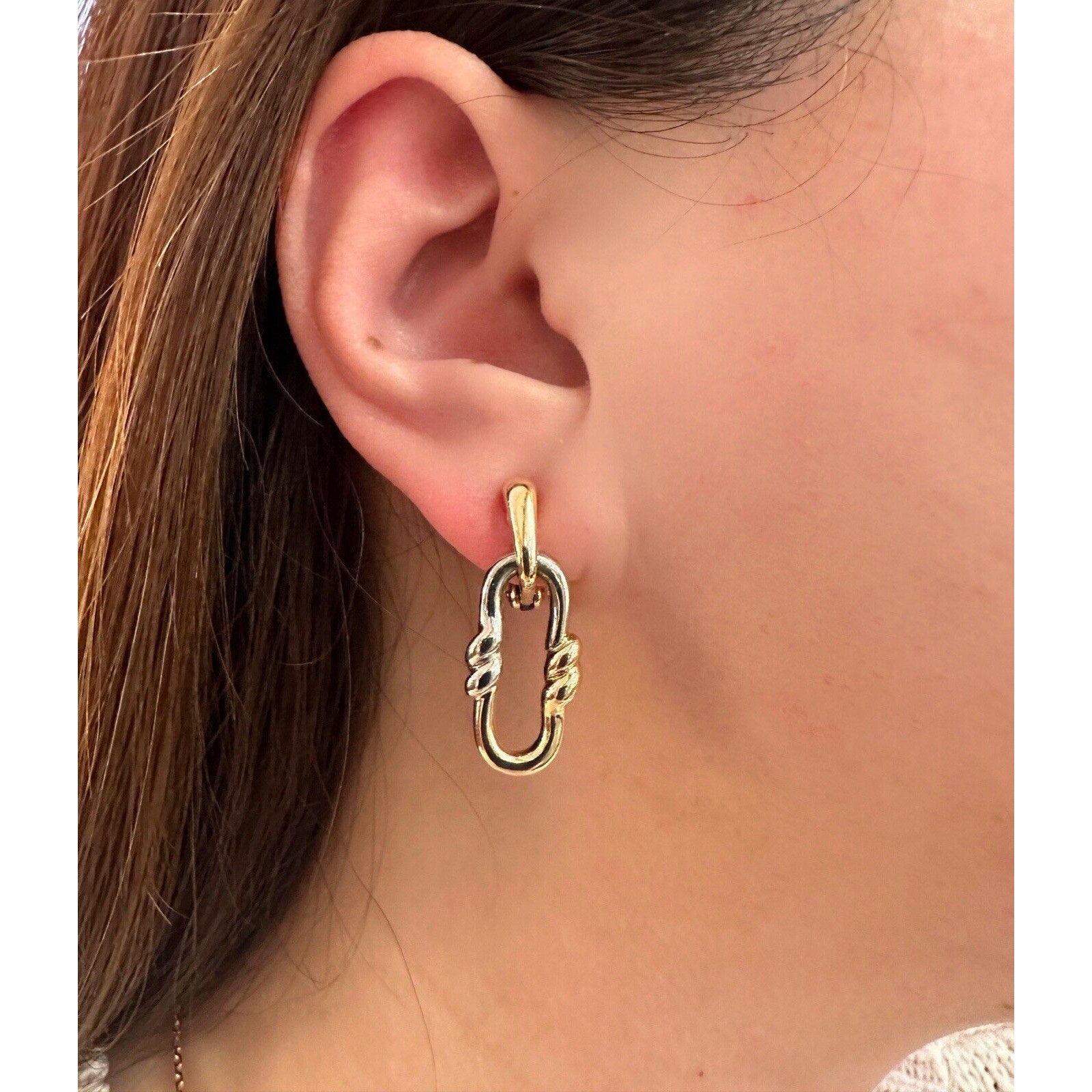 Mauboussin Paris Two-tone Drop Hoop Earrings in 18k Gold