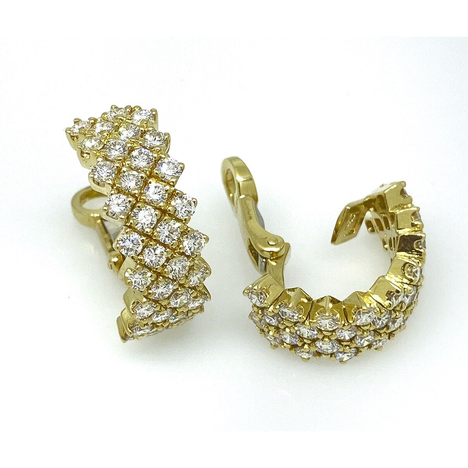 Four Row Half Hoop Diamond Earrings 3.60 cttw in 18k Yellow Gold