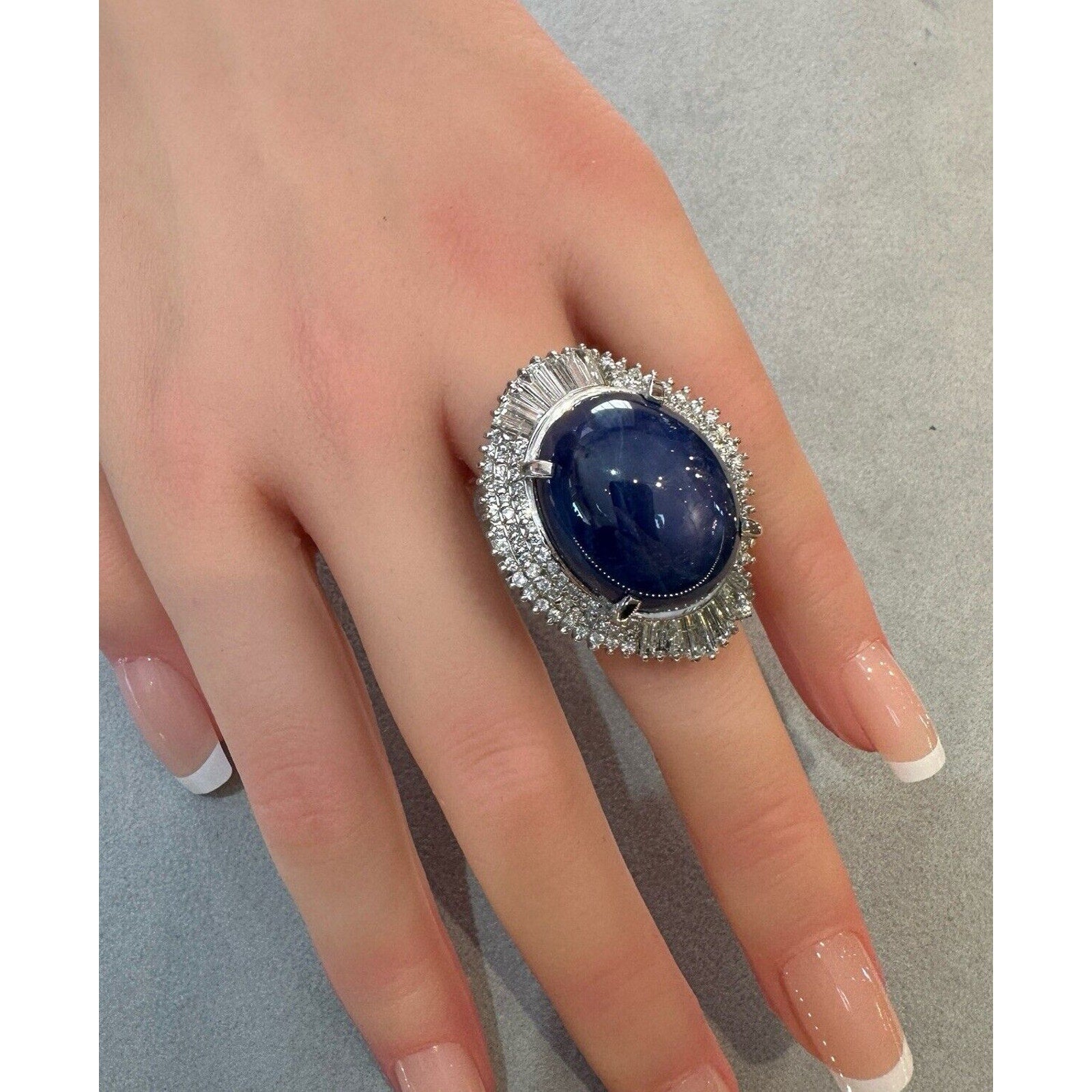 Natural 54 ct Star Sapphire and Diamond Ballerina Ring in Platinum