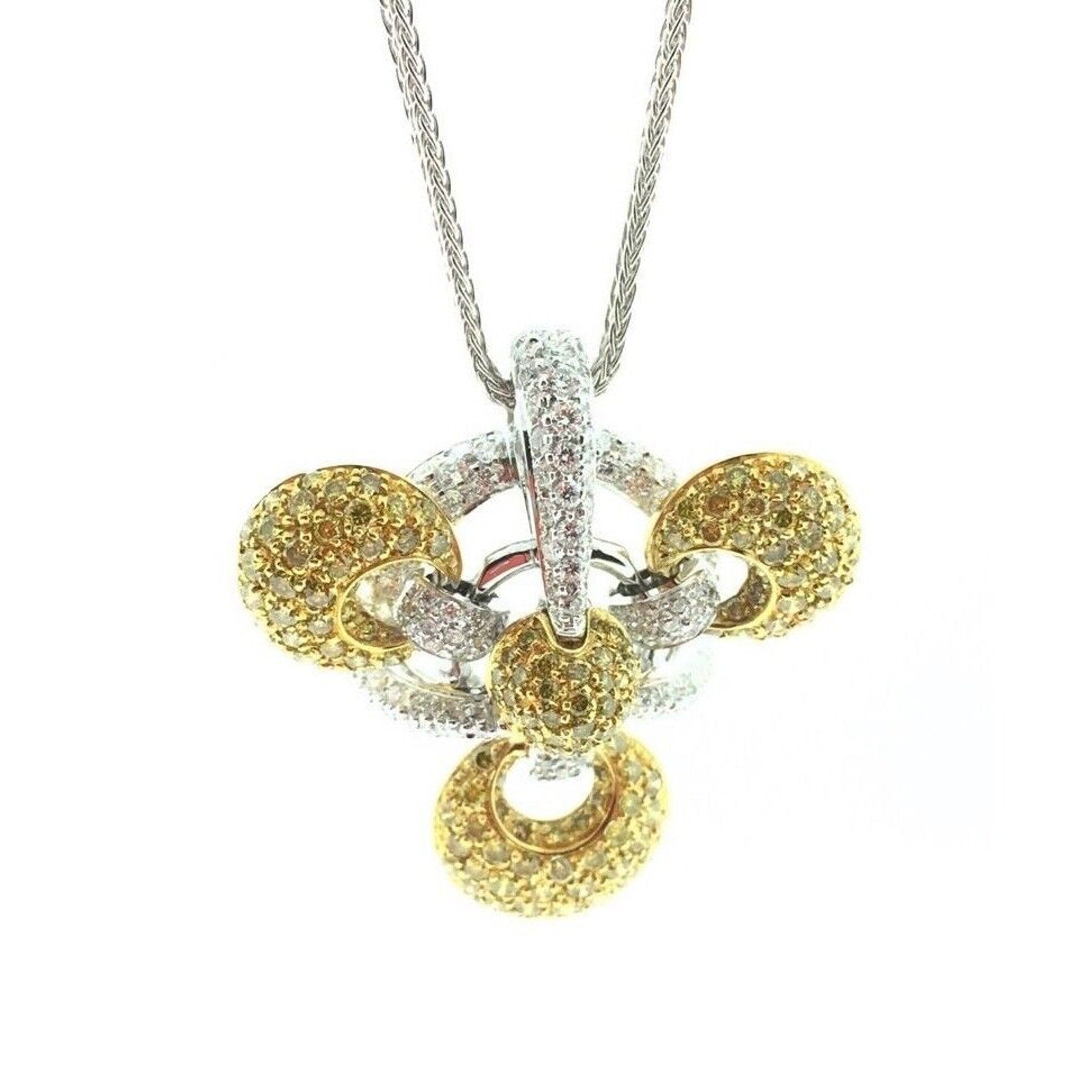 Yellow and White Diamond Pave Pendant Necklace in 18k Gold