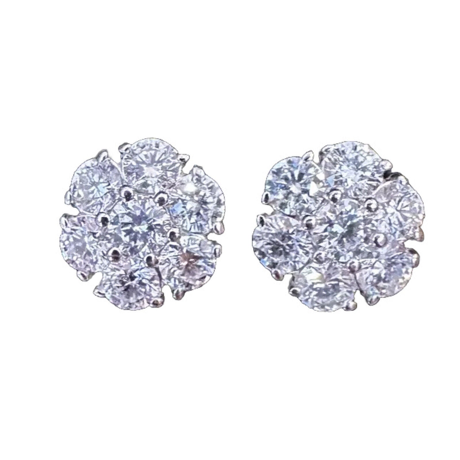 Diamond Floret Cluster Stud Earrings 3.10 cttw in 14k White Gold- HM2412B