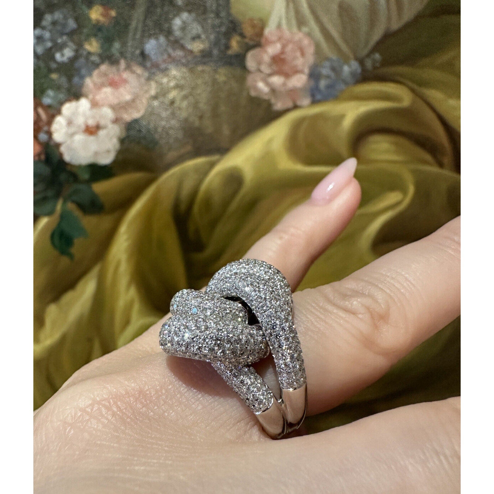 Pavé Diamond Knot Cocktail Ring in 18k White Gold - HM2513AE