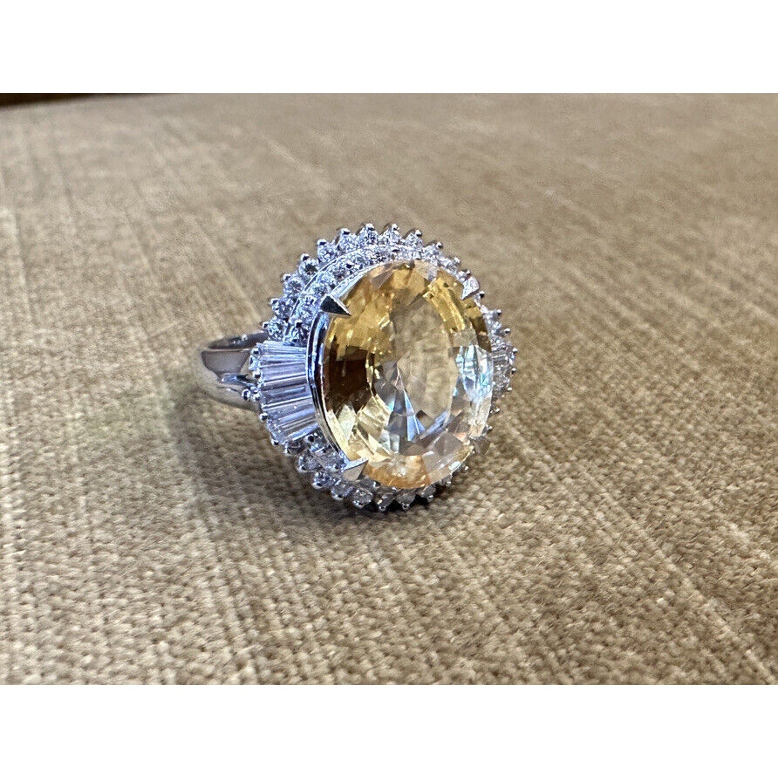 GIA 6.56 ct Unheated Yellow Sapphire and Diamond Ring in Platinum -HM2461AE