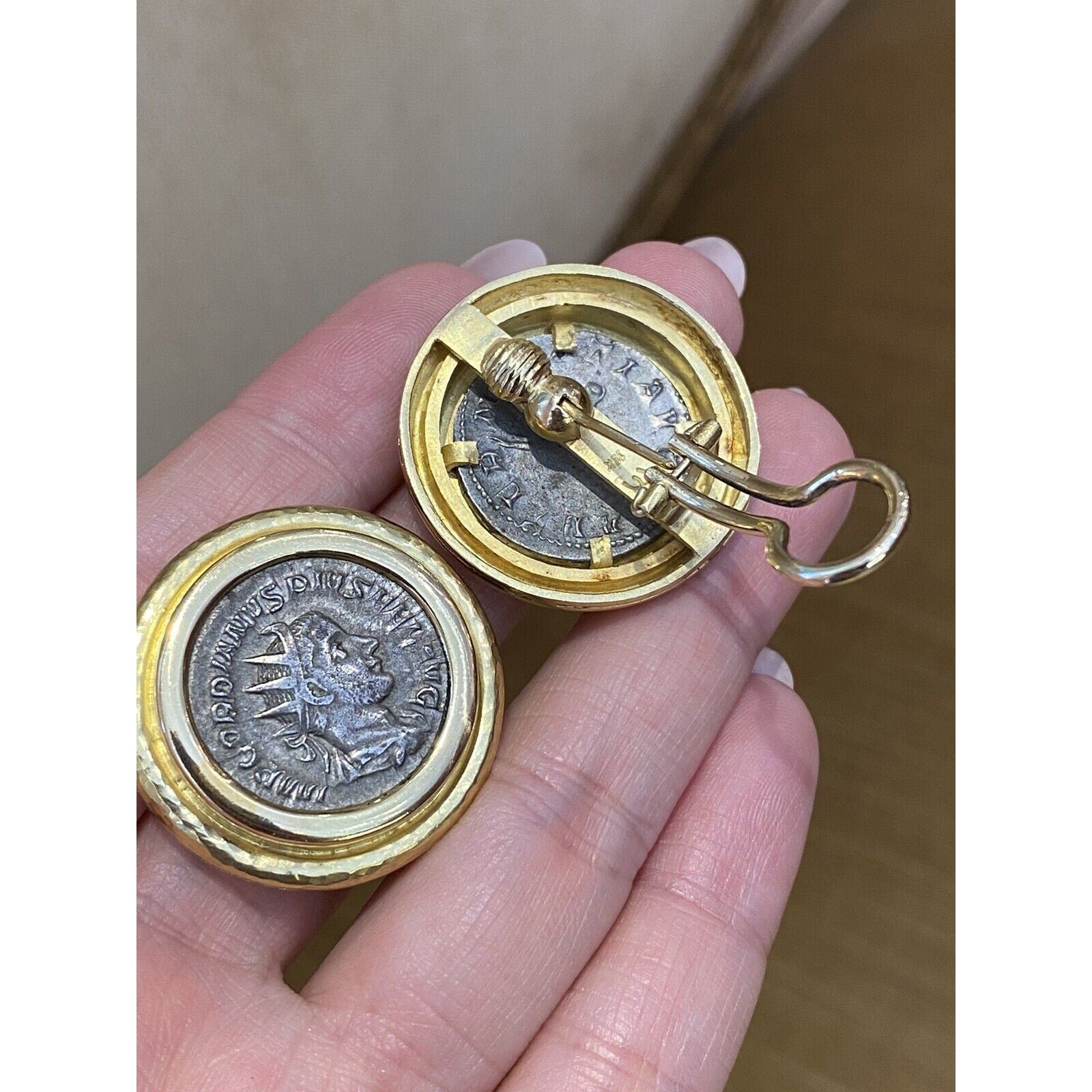 Large Elizabeth Locke Coin Button Earrings in 18k Yellow Gold