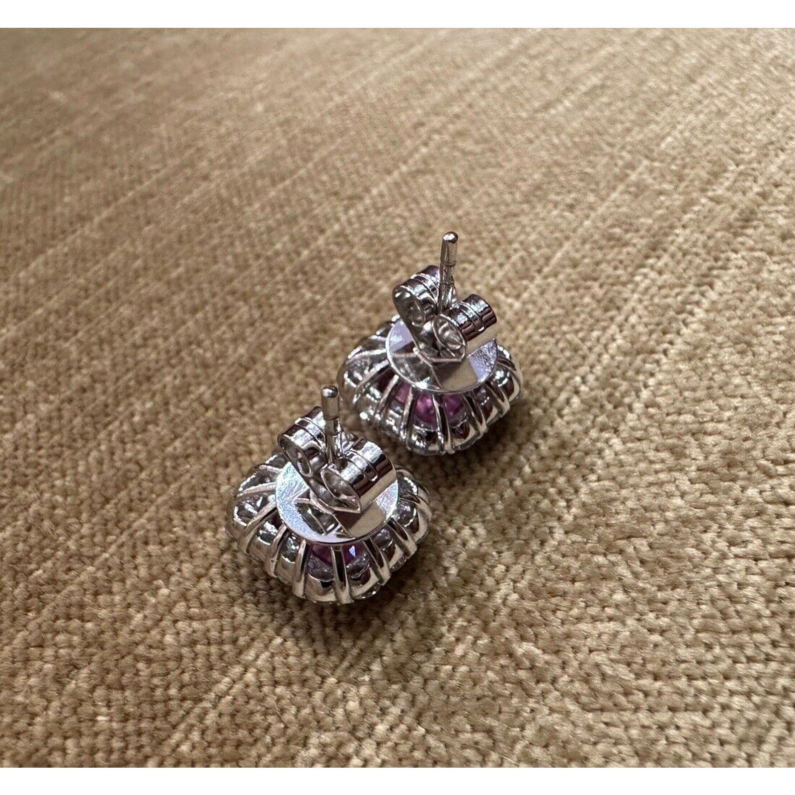 Pink Sapphire and Diamond Halo Earrings in 18k White Gold - HM2536SN