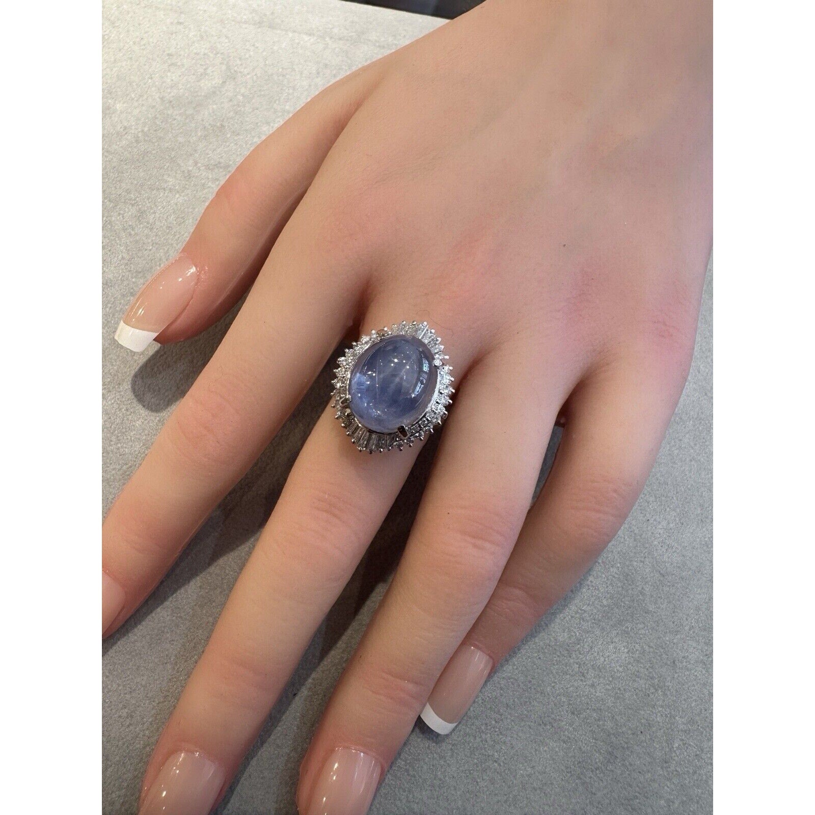 20.7 cts. Blue Star Sapphire & Diamond Ballerina Ring in Platinum