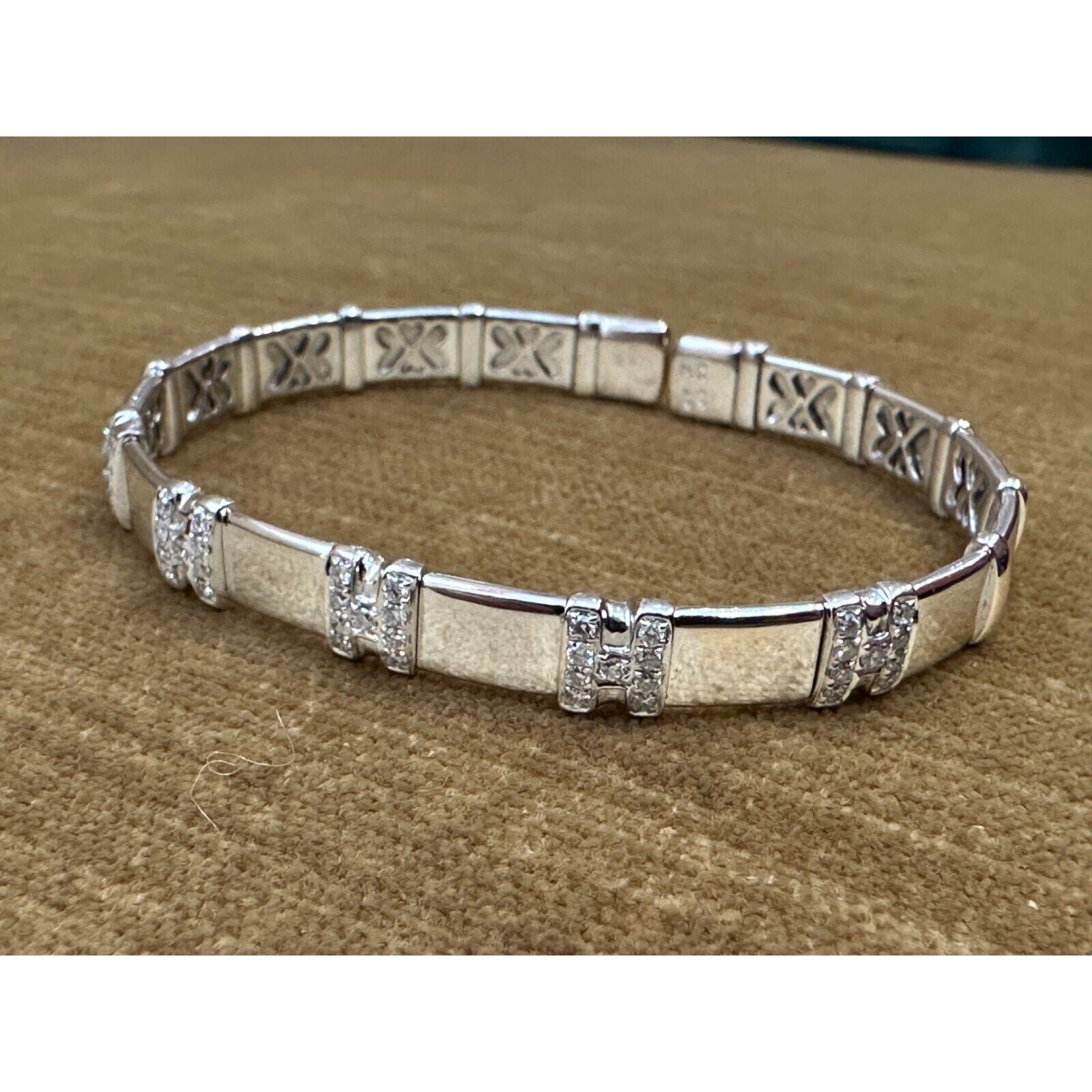 "H" Design Diamond Flexible Cuff Bracelet in 18k White Gold