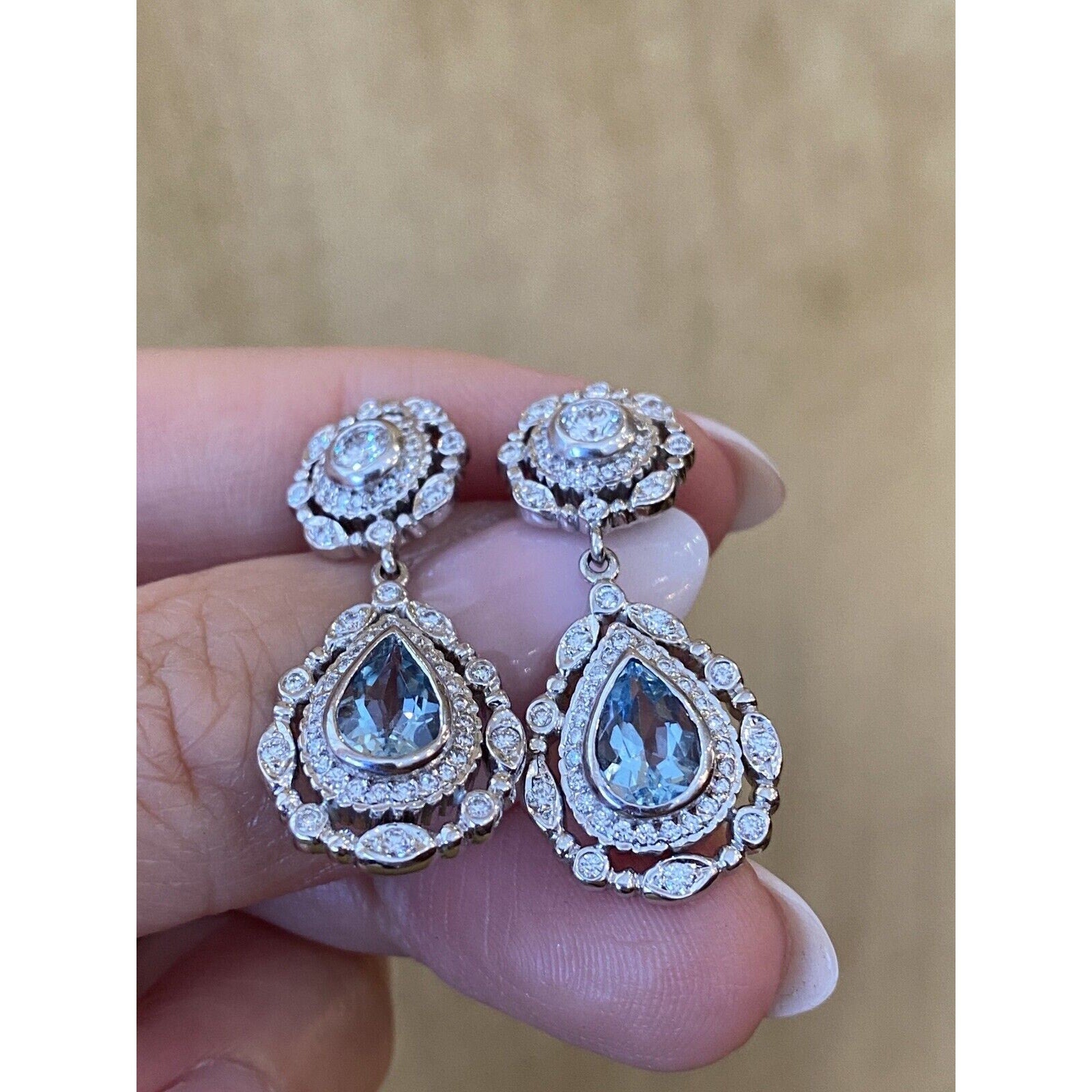 Doris Panos Aquamarine & Diamond Drop Earrings in 18k White Gold -- HM2368SN