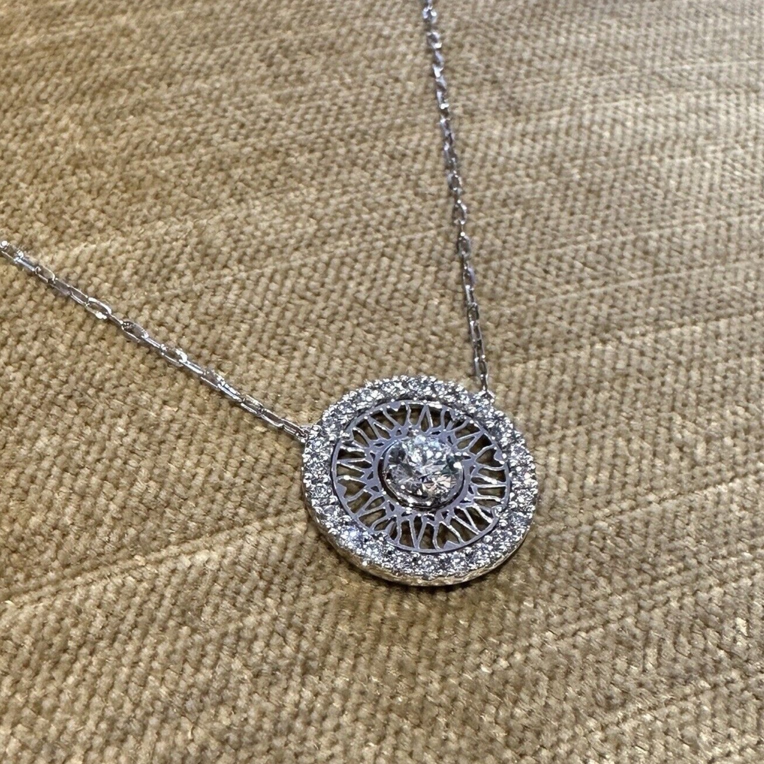 Natural Diamond Filigree Circle Pendant Necklace in Platinum