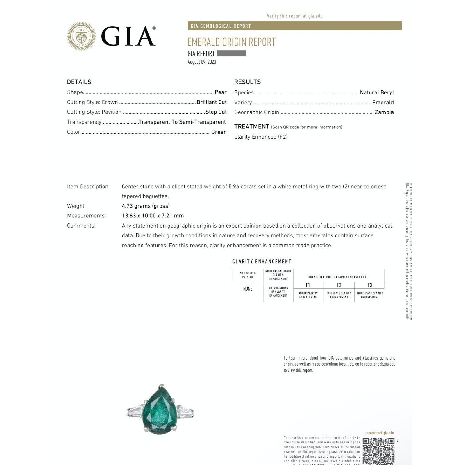 GIA Certified Pear Emerald 5.96 ct and Diamond Ring in Platinum - HM2484SE