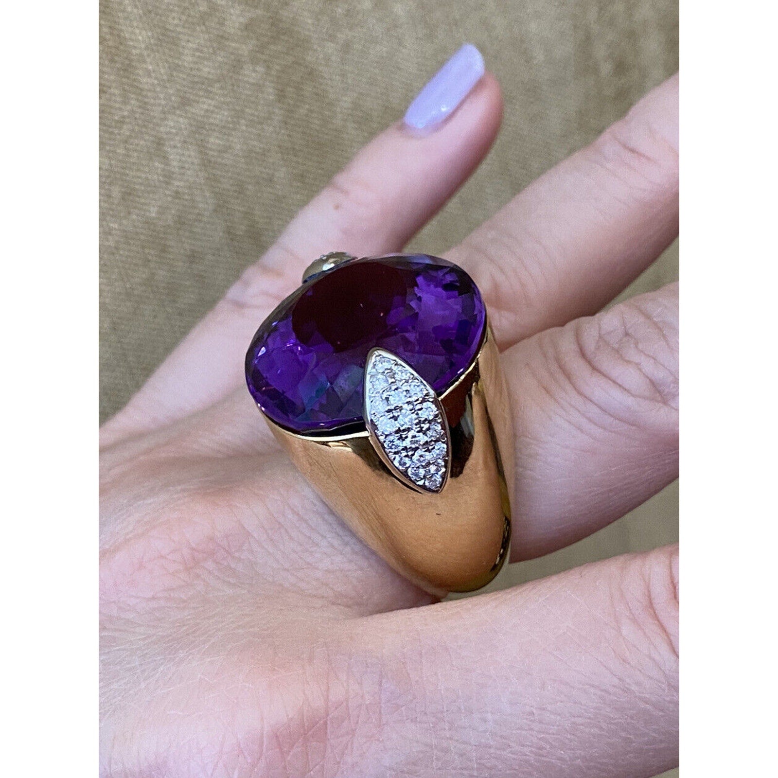 Large 54.03 cts Amethyst & Diamond Cocktail Ring in Plat & 18k Gold