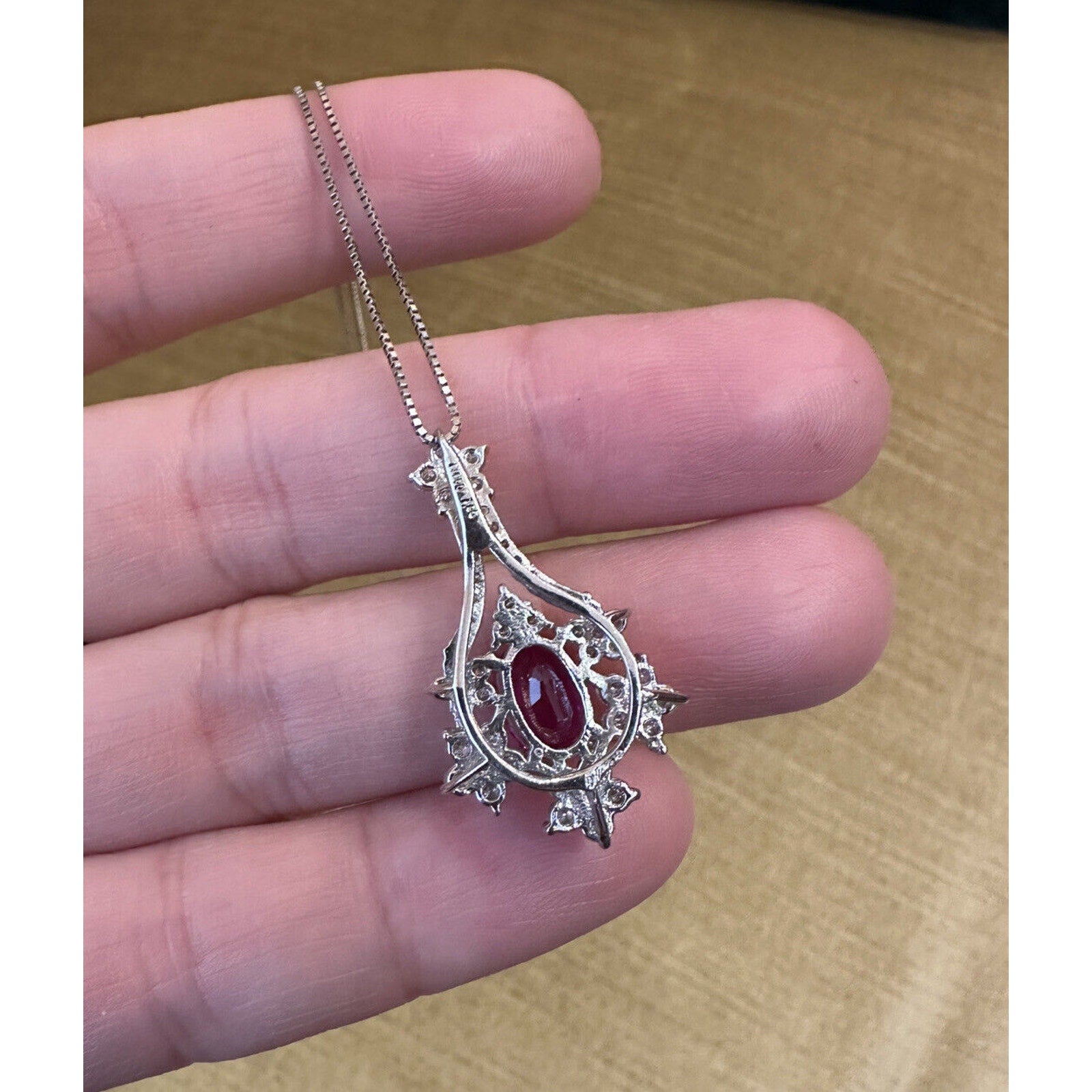 GIA 1.94 Unheated Ruby Pendant Necklace w/ Round Diamonds in Platinum - HM2419BB