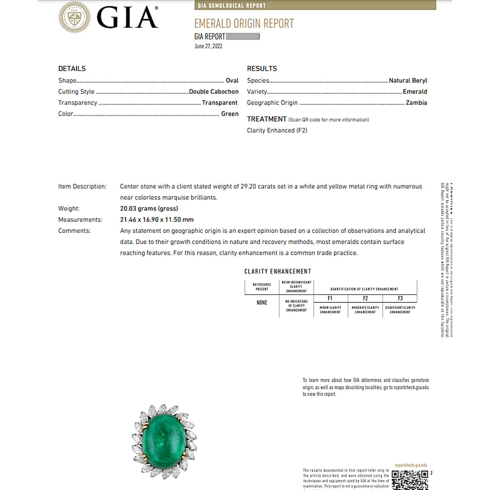 GIA 29.20 ct Natural Cabochon Emerald Ring w/ Marquise Diamonds in Plat-HM2363A4